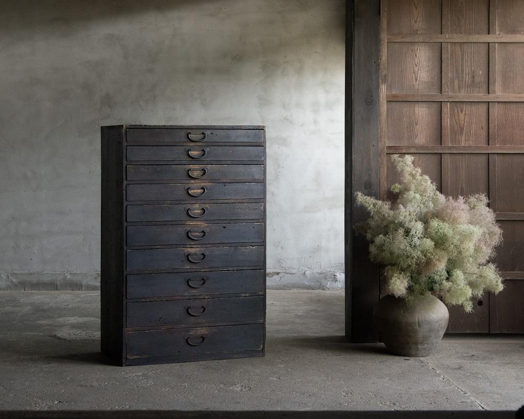 Cedar Japanese Antique Vertical Chest Of Drawers, Meiji Era'1868-1912', Wabi Sabi For Sale