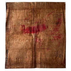 Japanese Antique Wabi-Sabi Abstract Panel・Layered Washi Kakishibu Tapestry/1870s