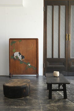 Japanese antique wabi-sabi black coffee low table / 1850-1912 / small table