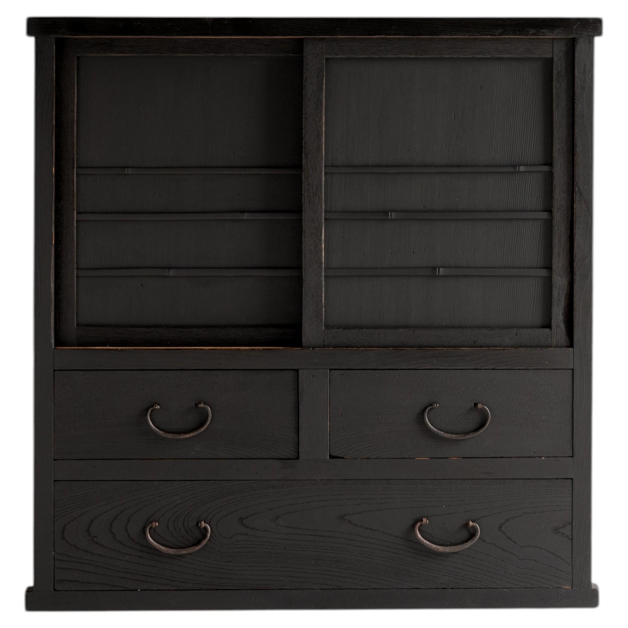 Japanese Antique Wabi Sabi Black Tansu 1860s-1900s / Chests Cabinet