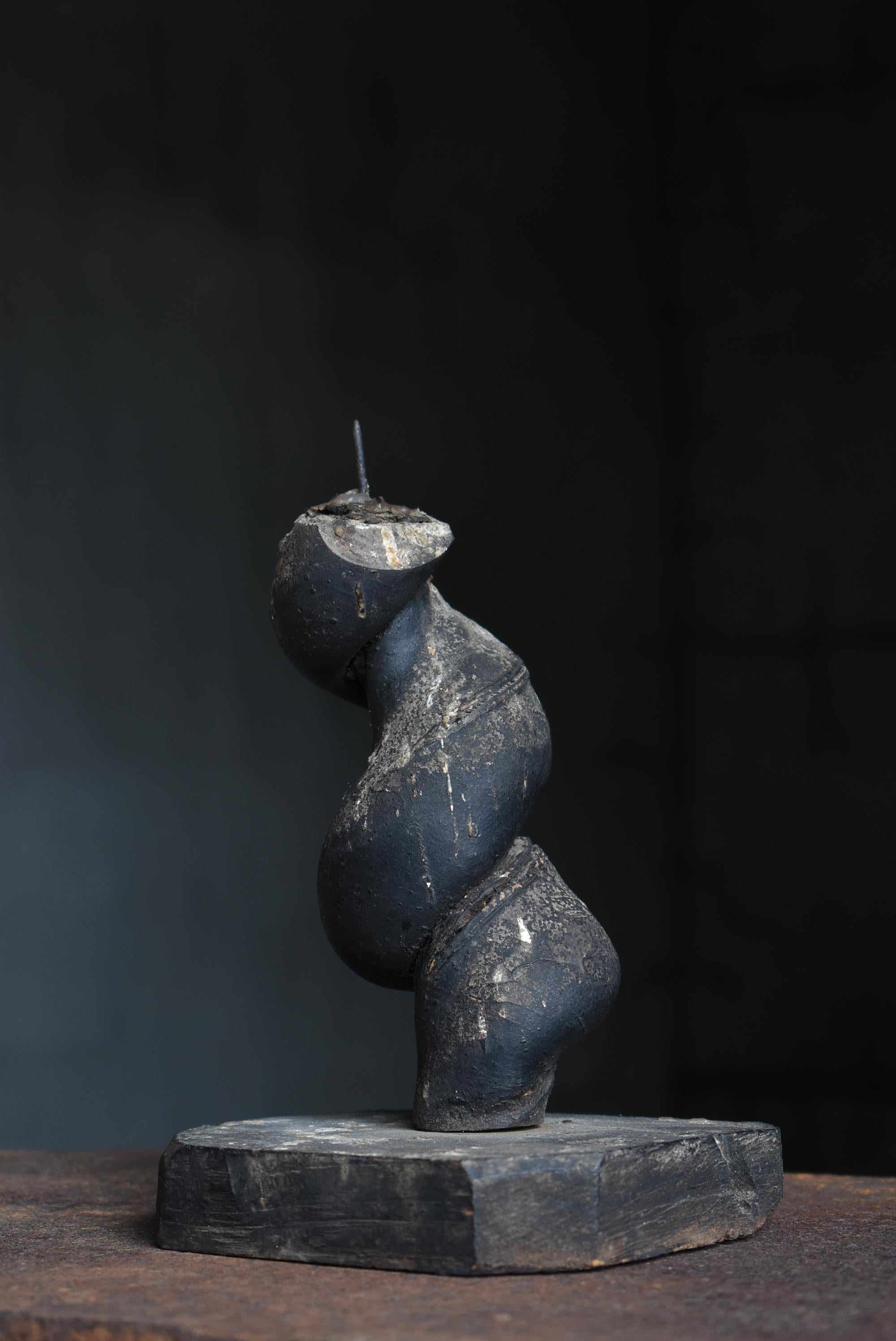 Palo de vela japonés antiguo Wabi Sabi 1800s-1860s / Tenedor Objeto de Arte Primitivo