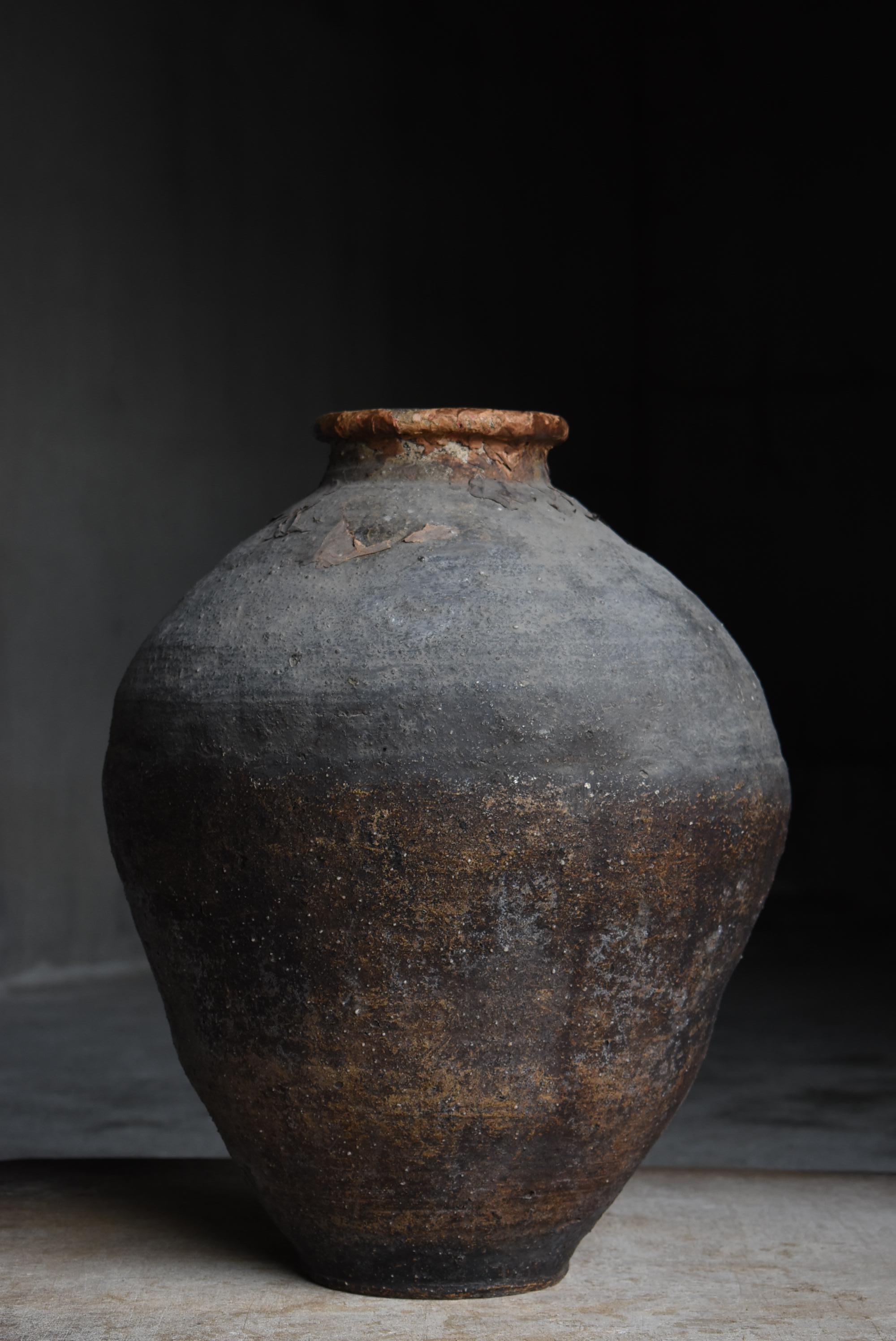 Vaso antico giapponese in ceramica Wabi-Sabi Edo 1800s-1860s / Tsubo 1
