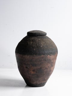 Jarrón Japonés Antiguo de Cerámica Wabi-Sabi Edo Siglo XIX / Tsubo / Shigaraki