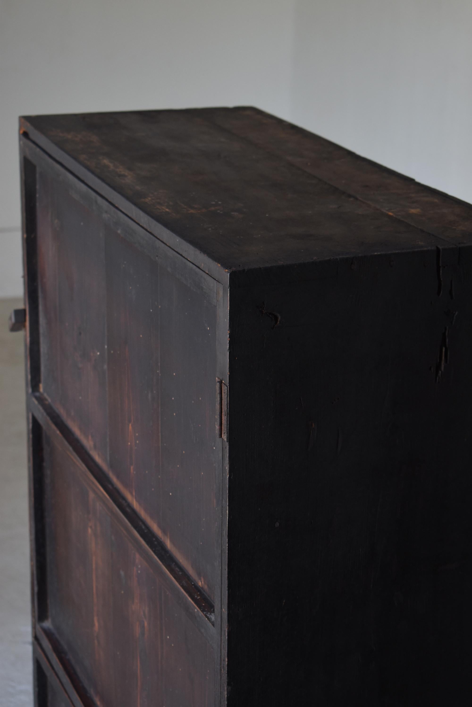 Japanese Antique Wabi-Sabi Large Cabinet 1860s-1900s / Black Tansu 13