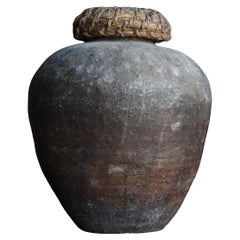 Vase japonais ancien en poterie Wabi-Sabi des années 1800-1860 / Tsubo