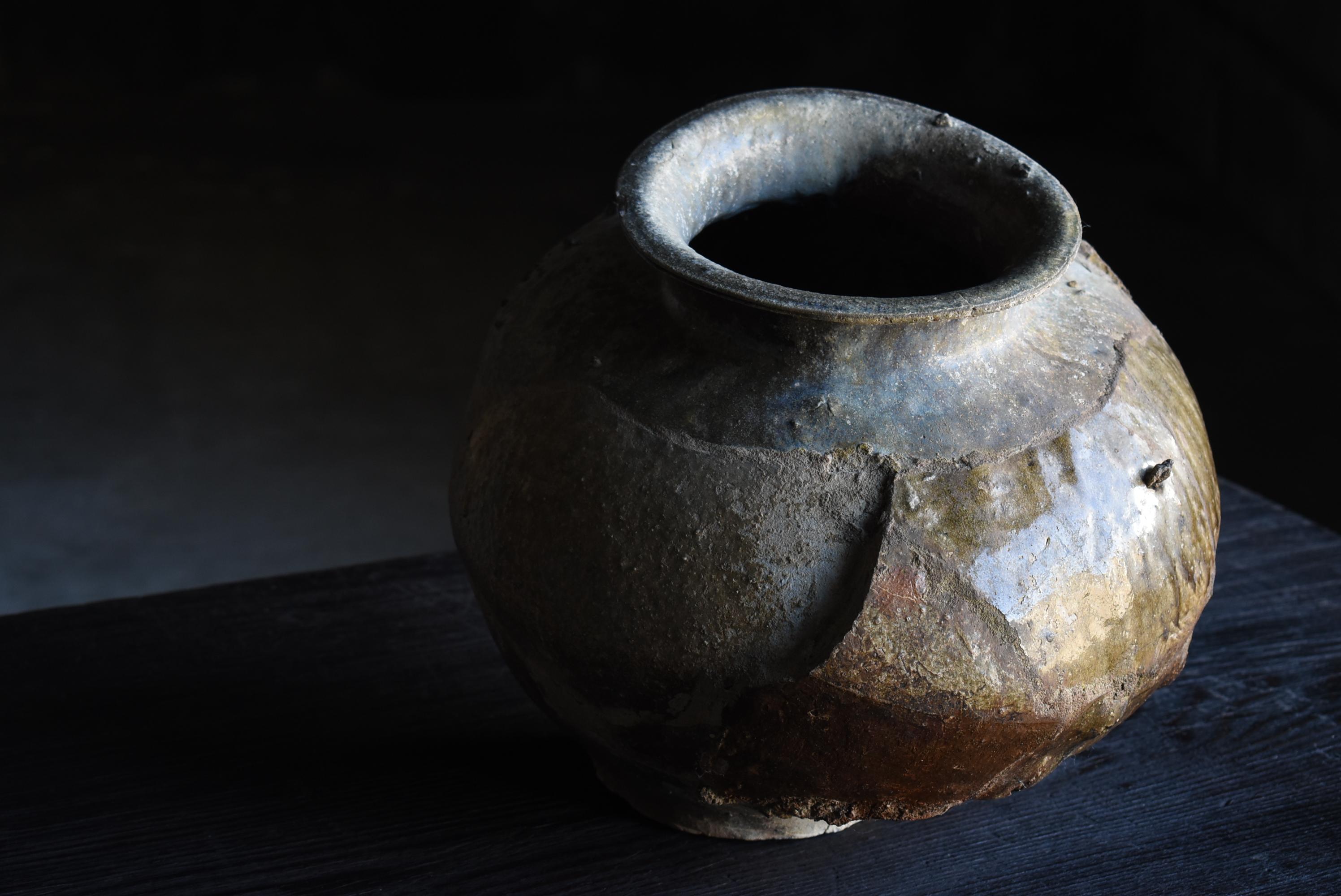 Edo Japanese Antique Wabi Sabi Pottery Vase / Flower Vase Vessel Jar