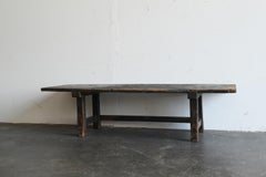 Japanese antique wabi-sabi wooden low table / 1800s / side table