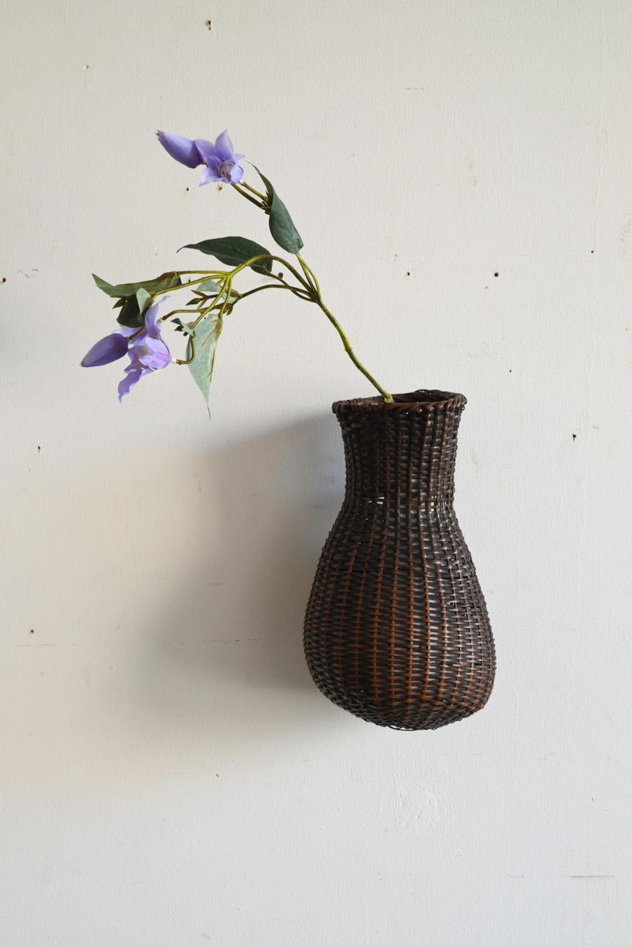 Hand-Woven Japanese antique wall hanging bamboo vase/1868-1920/Wabisabi object For Sale