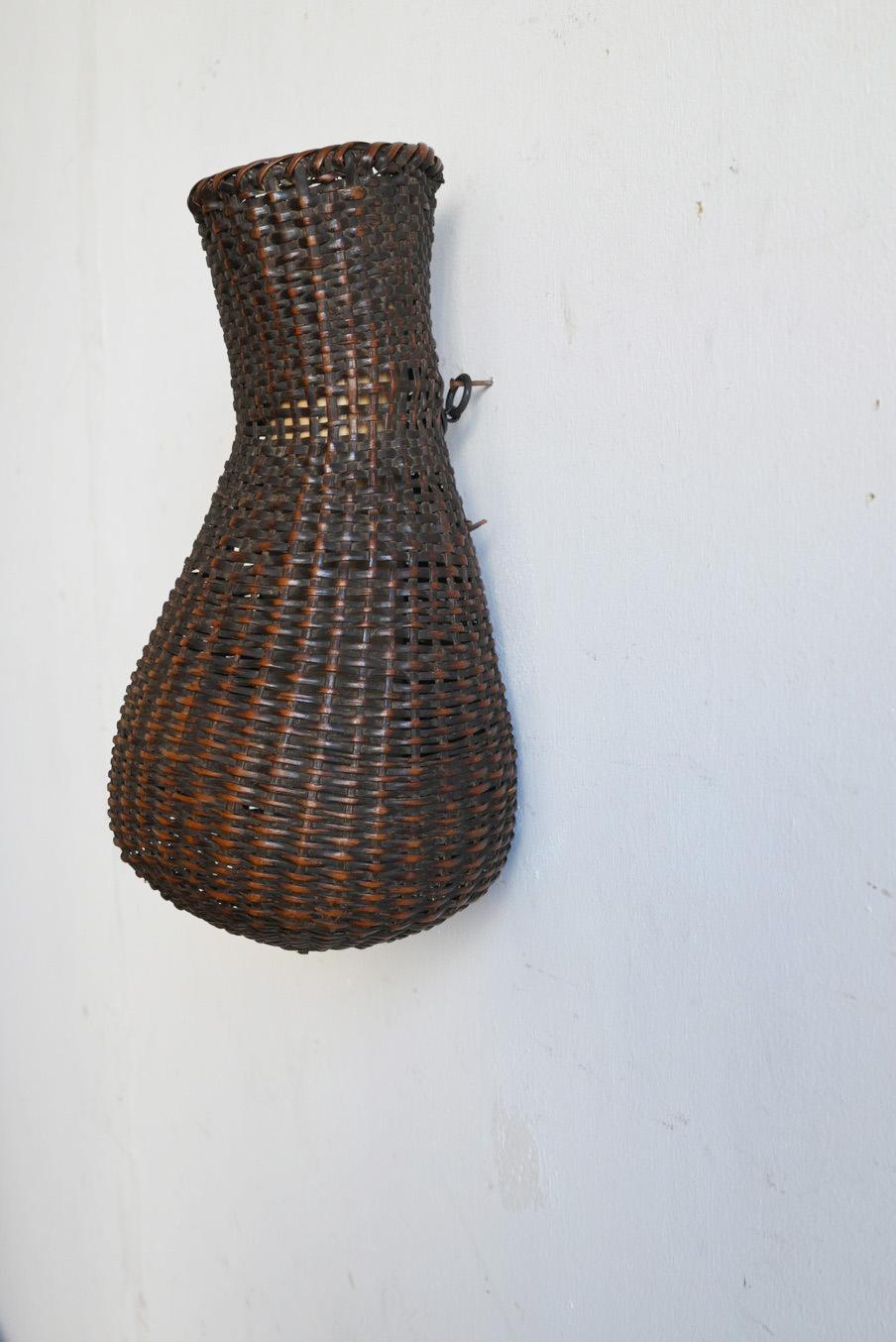 19th Century Japanese antique wall hanging bamboo vase/1868-1920/Wabisabi object For Sale