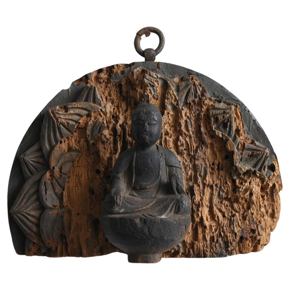 Japanische antike wandhängende Buddha-Statue aus Holz/Edo-Periode/1603-1868/Wabisabi