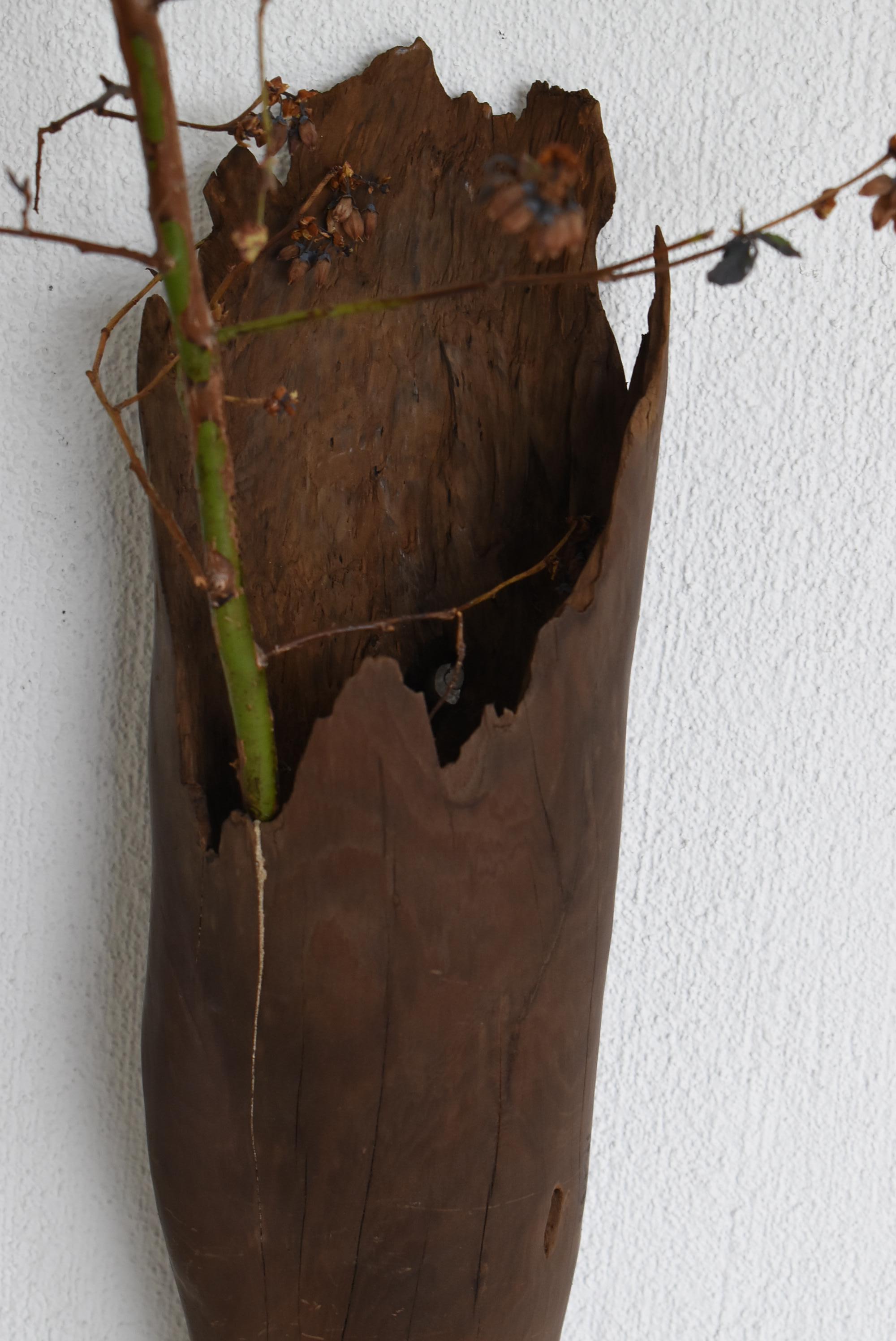 20th Century Japanese Antique Wall Hanging Wooden Flower Vase 1900s-1940s / Mingei Wabisabi