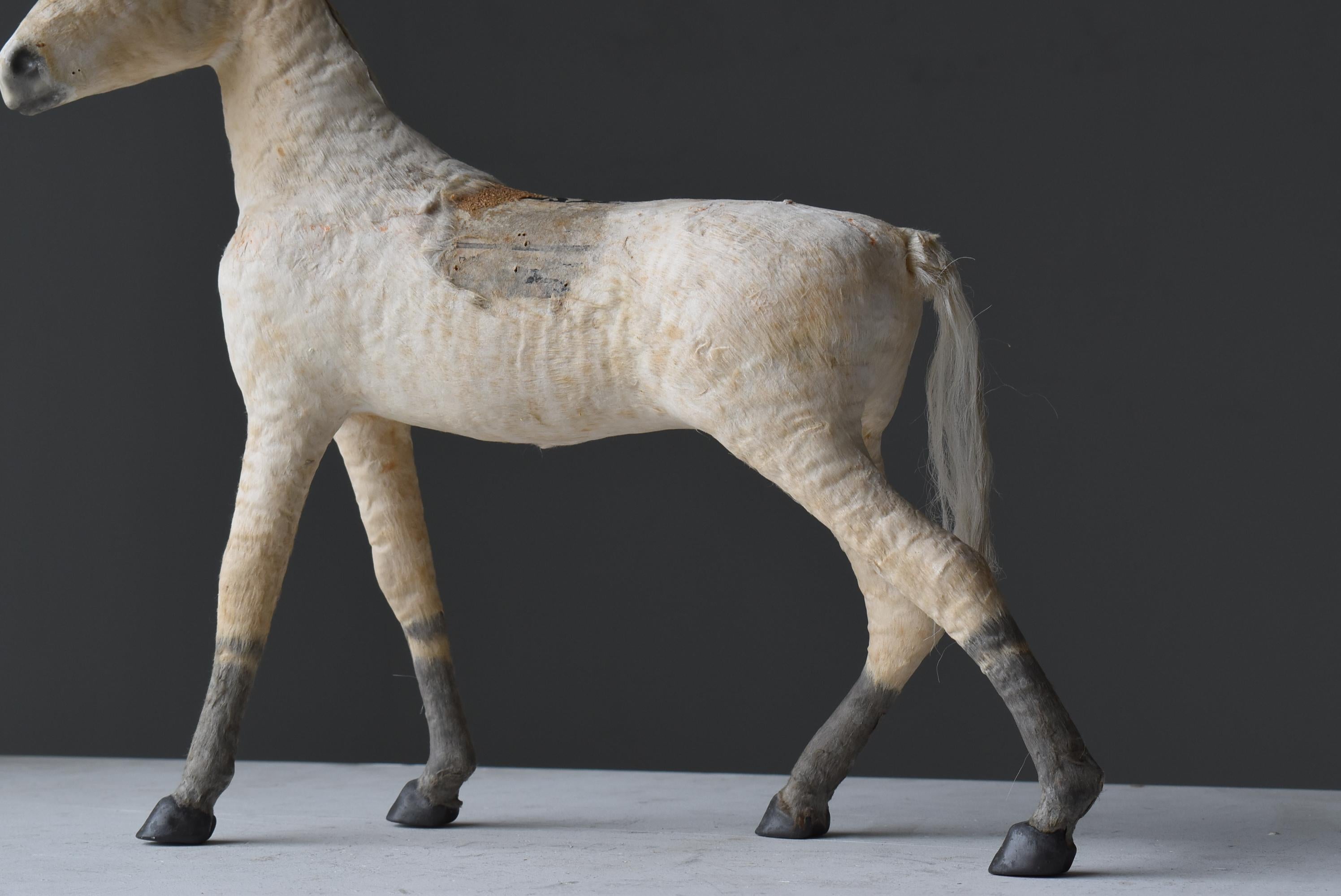 Glass Japanese Antique White Horse Figurine 1920s-1940s / Wabisabi Object