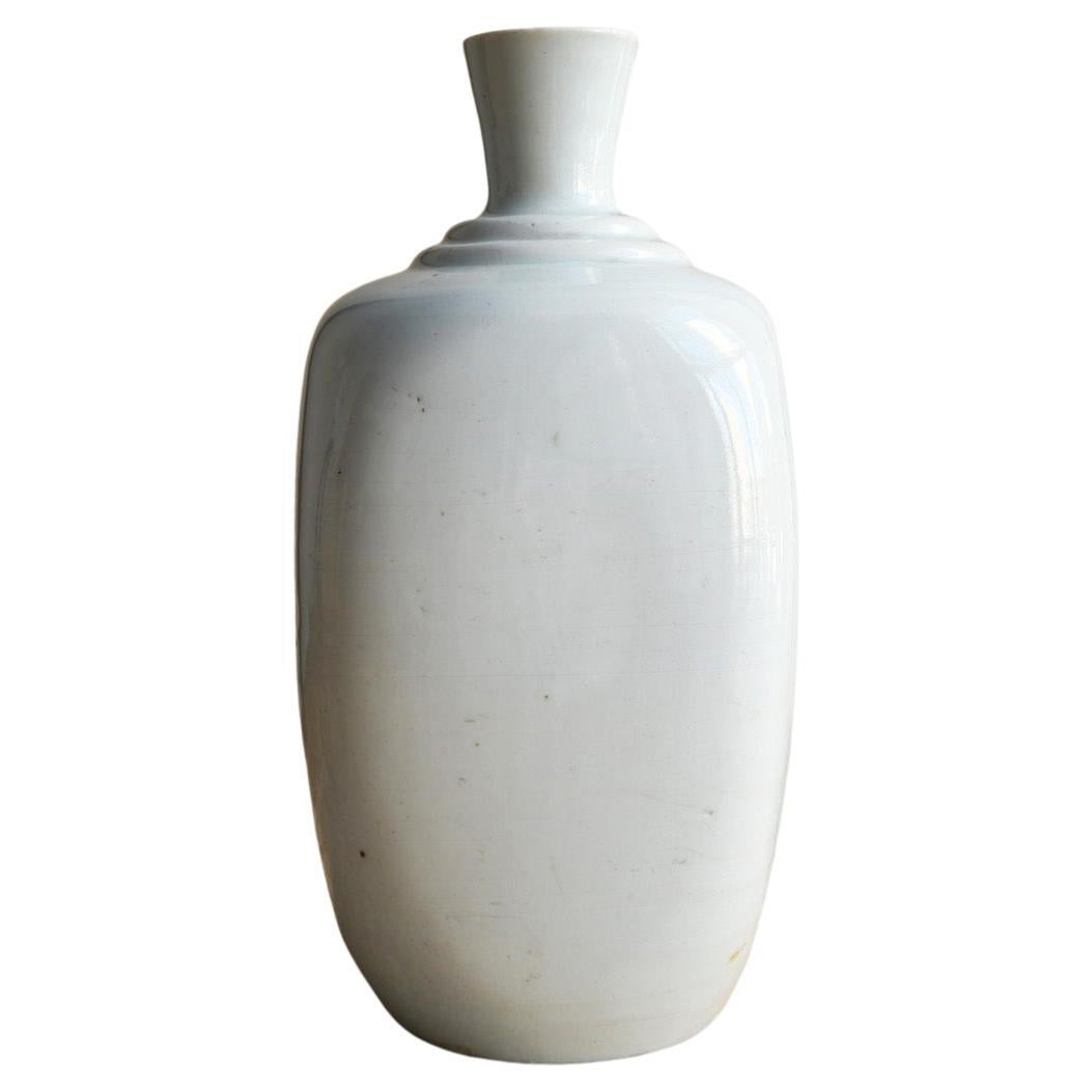 Japanese antique white porcelain vase/1818-1900/”Iwatani ware”/rare sake bottle For Sale