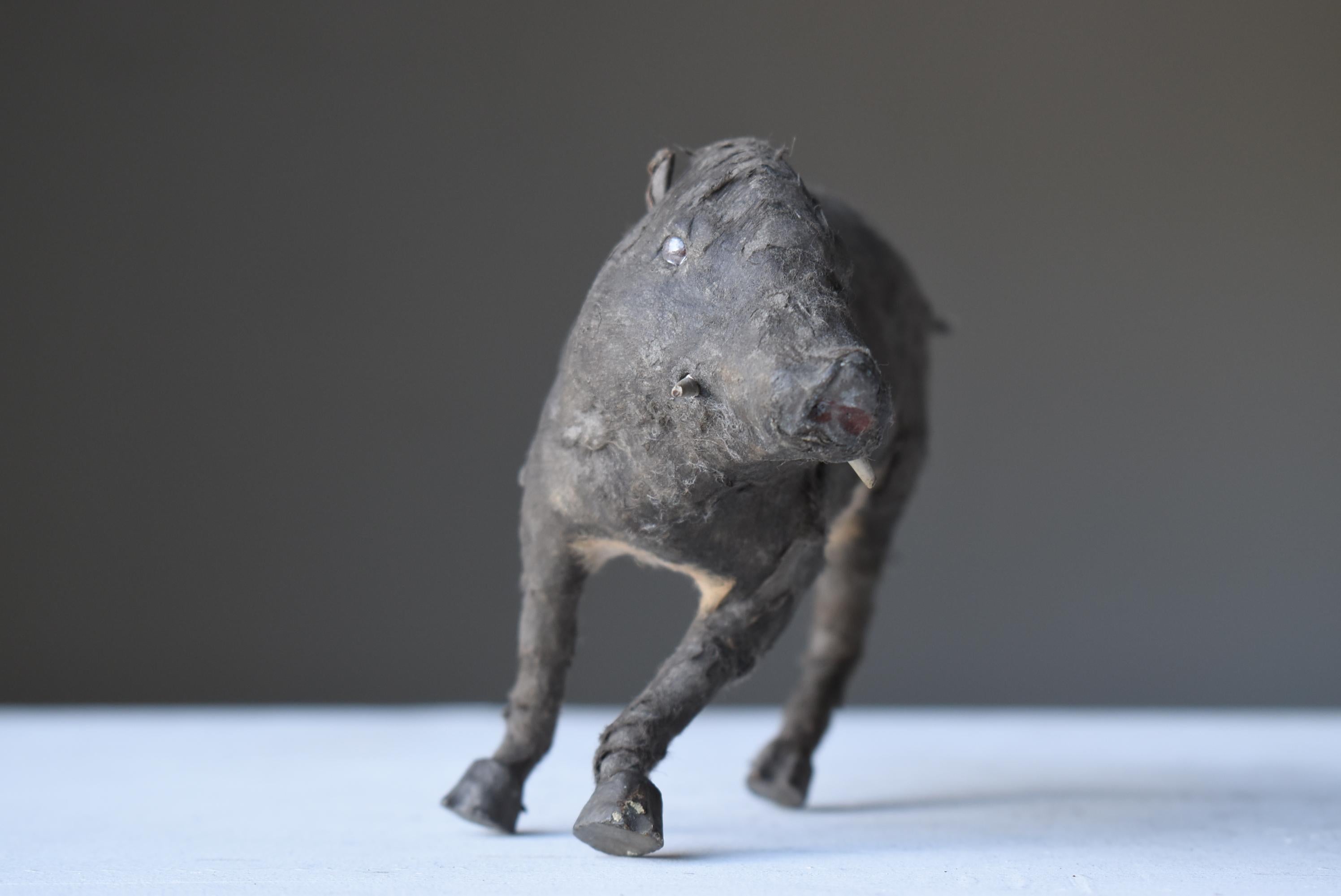 Showa Japanese Antique Wild Boar 1940s-1960s / Animal Figurine Object Wabi Sabi For Sale