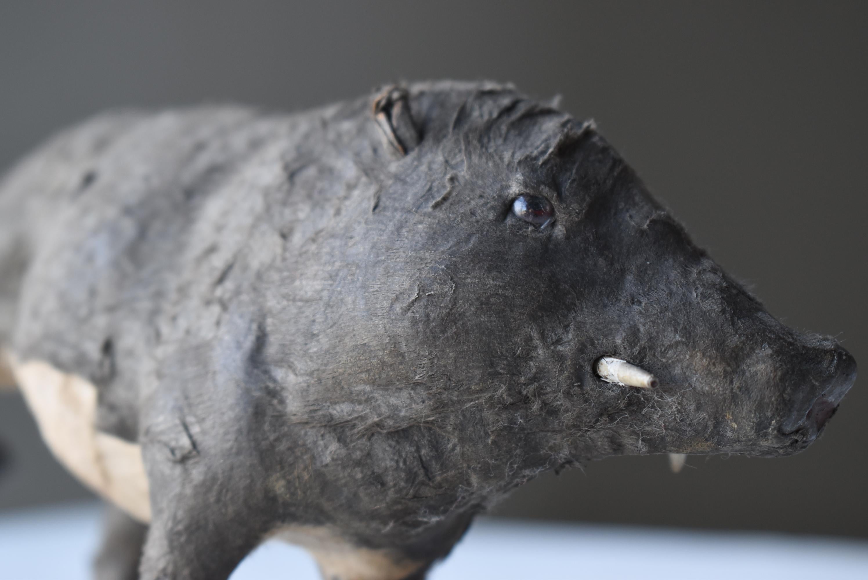 Mid-20th Century Japanese Antique Wild Boar 1940s-1960s / Animal Figurine Object Wabi Sabi For Sale