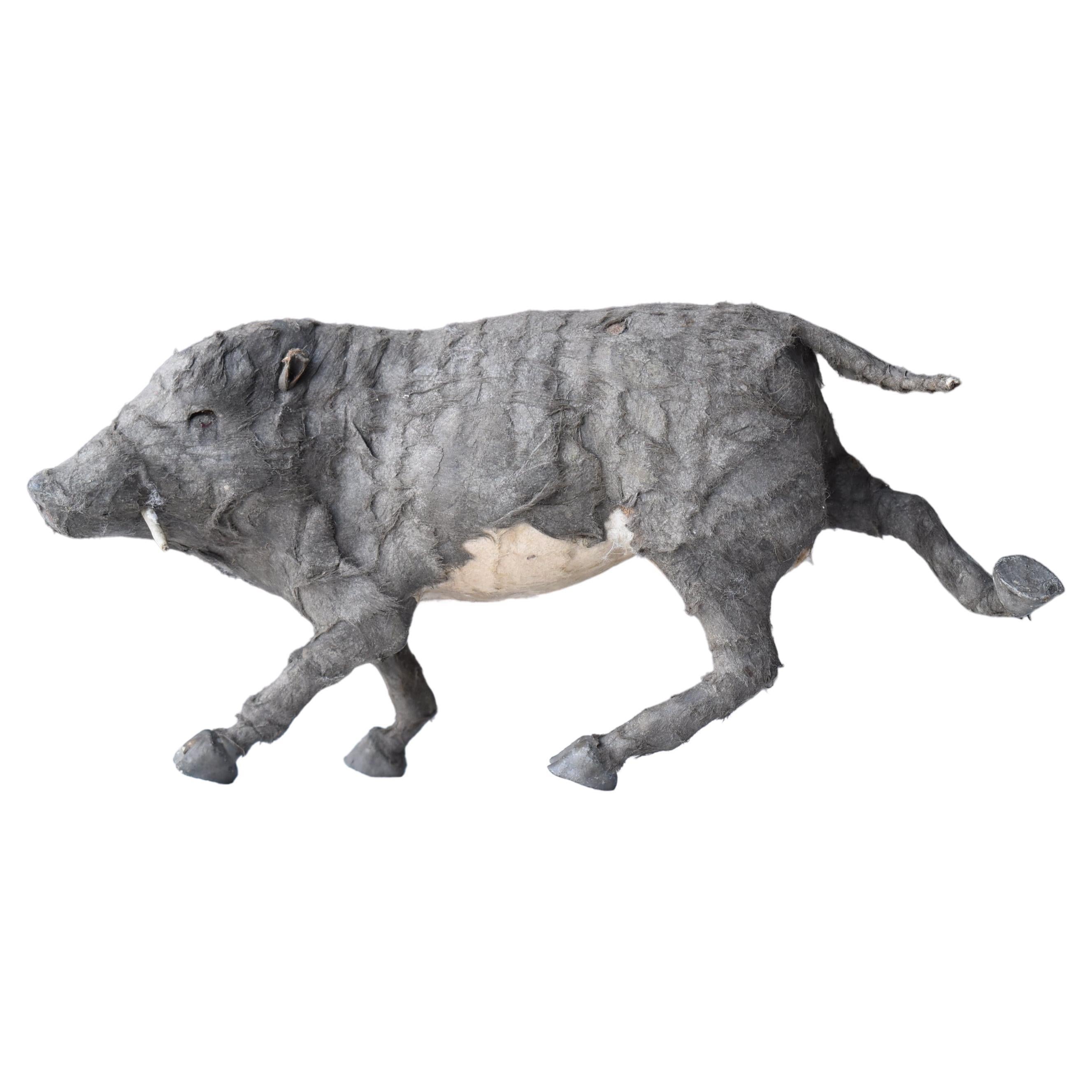 Japanese Antique Wild Boar 1940s-1960s / Animal Figurine Object Wabi Sabi For Sale