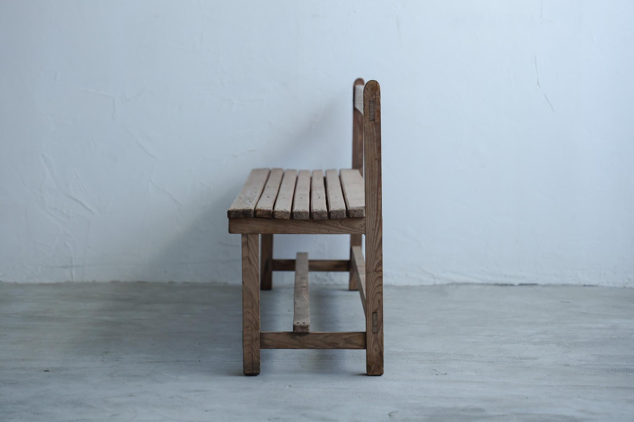 Japanese Antique Wood Bench, Rustic Wooden Chair, Wabi-Sabi For Sale 8