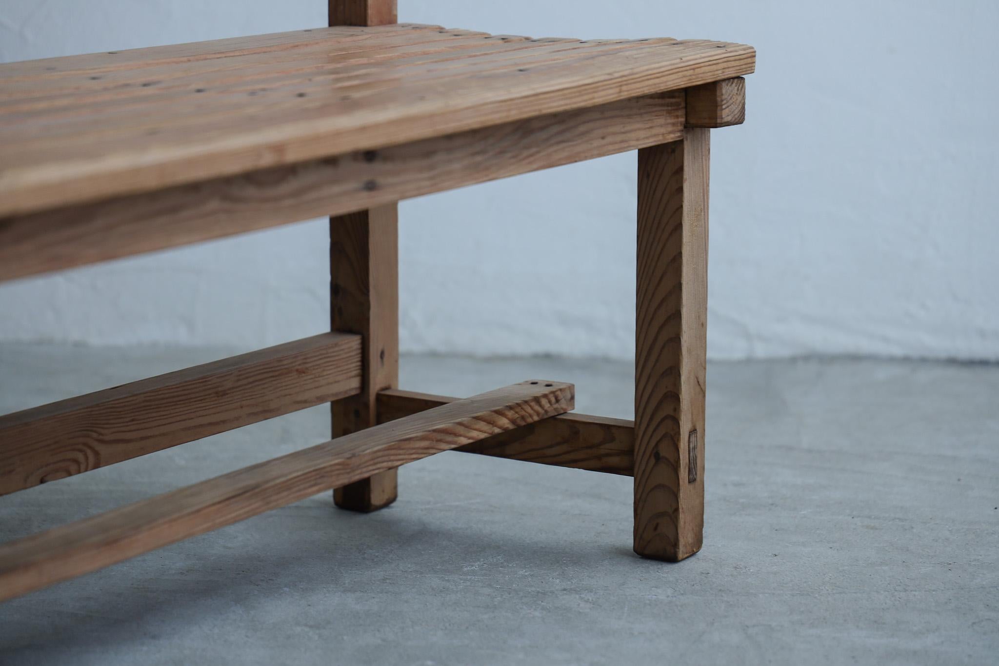 Hand-Carved Japanese Antique Wood Bench, Rustic Wooden Chair, Wabi-Sabi For Sale