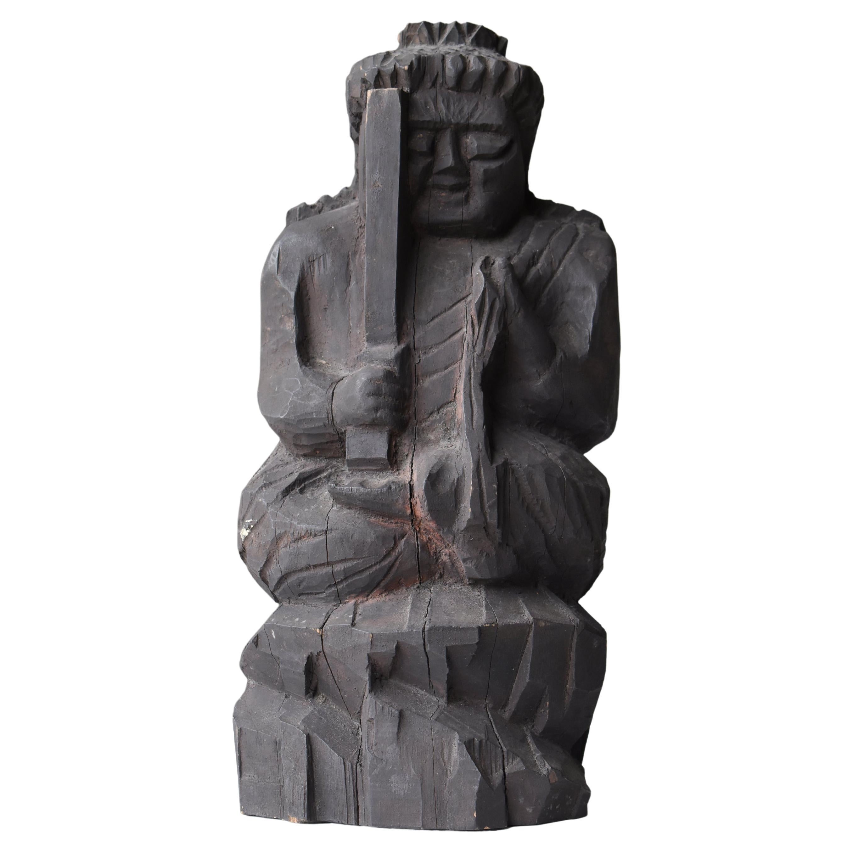 Japanese Antique Wood Carving 'Acalanatha' 1800s-1860s/Sculpture Mingei Wabisabi
