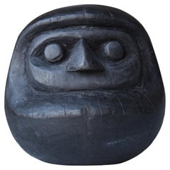 Japanese Antique Wood Carving Black Daruma 1860s-1900s /Folk Art Wabisabi Mingei