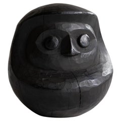 Japanese Antique Wood Carving Black Daruma 1860s-1920s / Wabi Sabi Sculpture