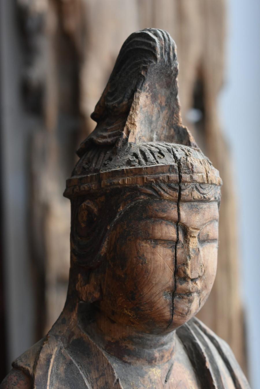 Japanese Antique Wood Carving Buddha Statue / 1700-1800 / Edo Period / Wabi-Sabi 6