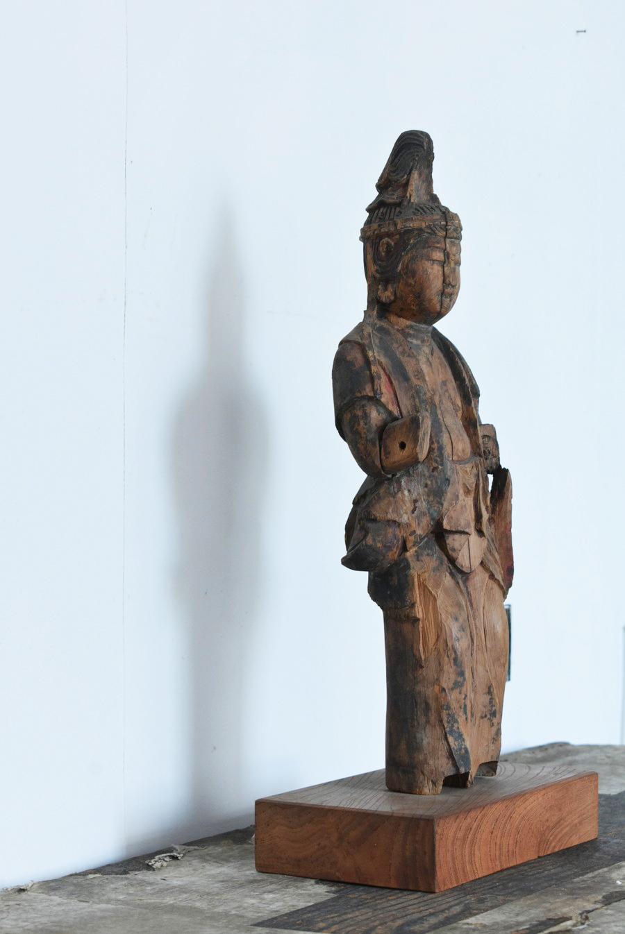 Hand-Carved Japanese Antique Wood Carving Buddha Statue / 1700-1800 / Edo Period / Wabi-Sabi