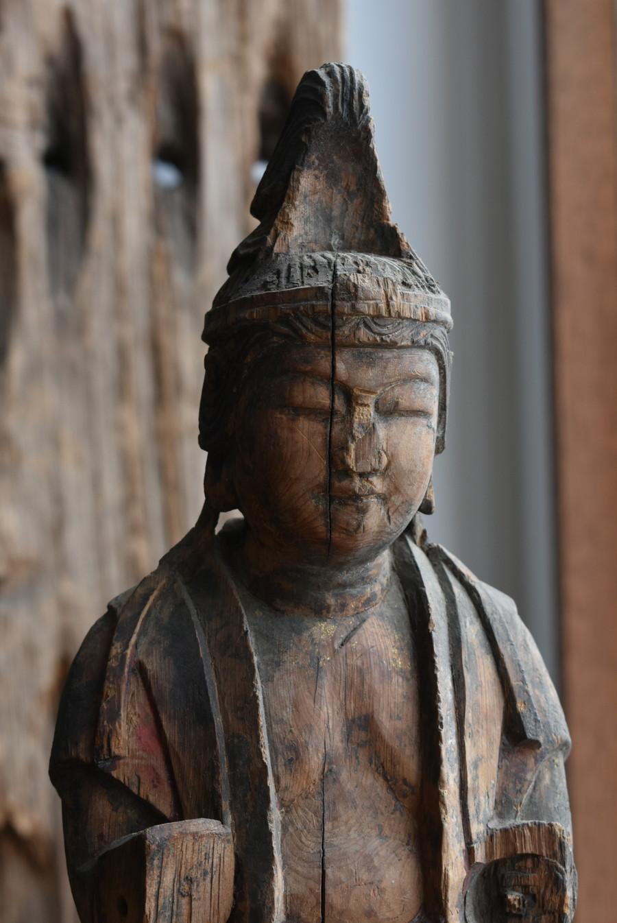 Japanese Antique Wood Carving Buddha Statue / 1700-1800 / Edo Period / Wabi-Sabi In Good Condition In Sammu-shi, Chiba