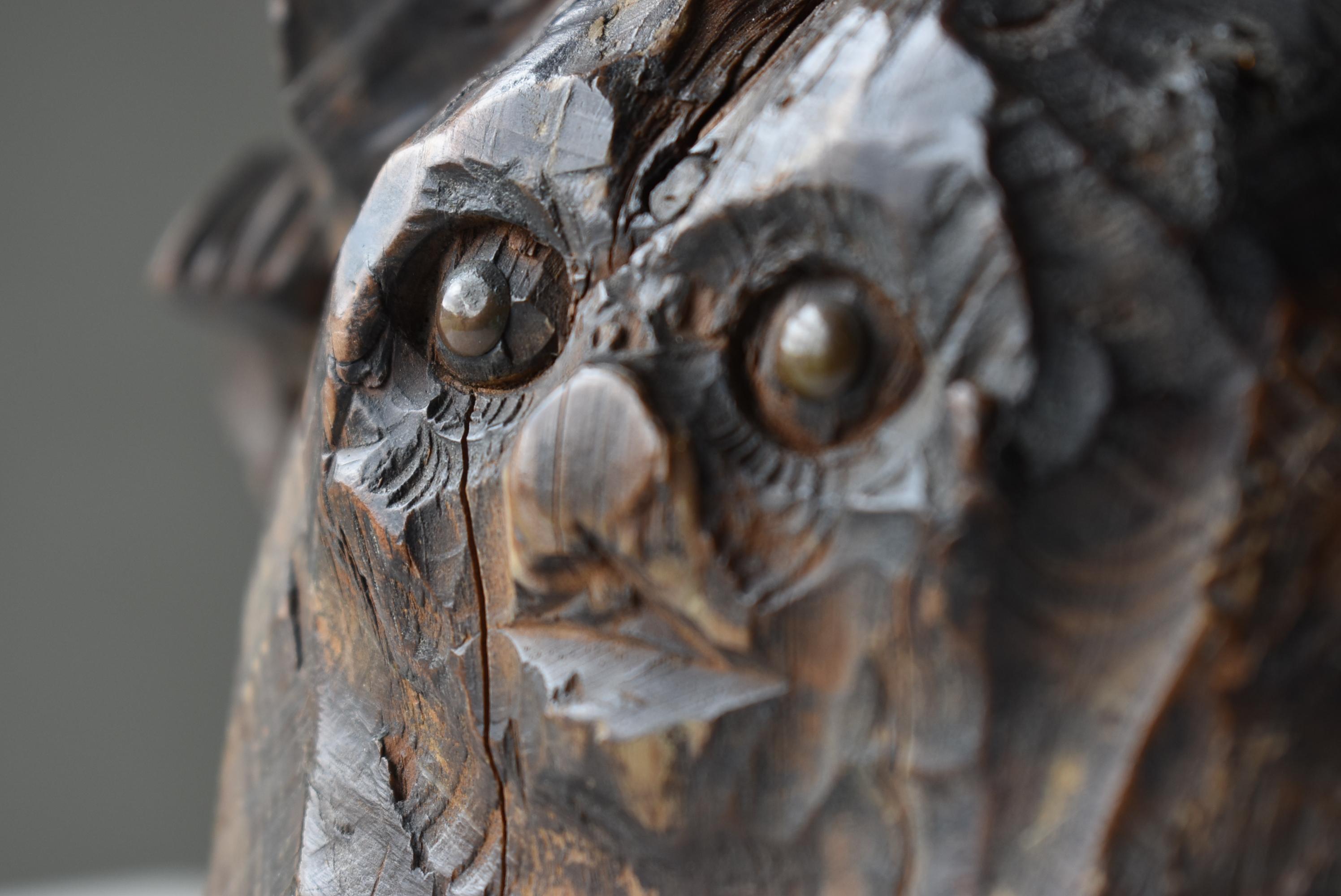 20th Century Japanese Antique Wood Carving Cat 1860s-1900s / Figurine Sculpture Wabi Sabi