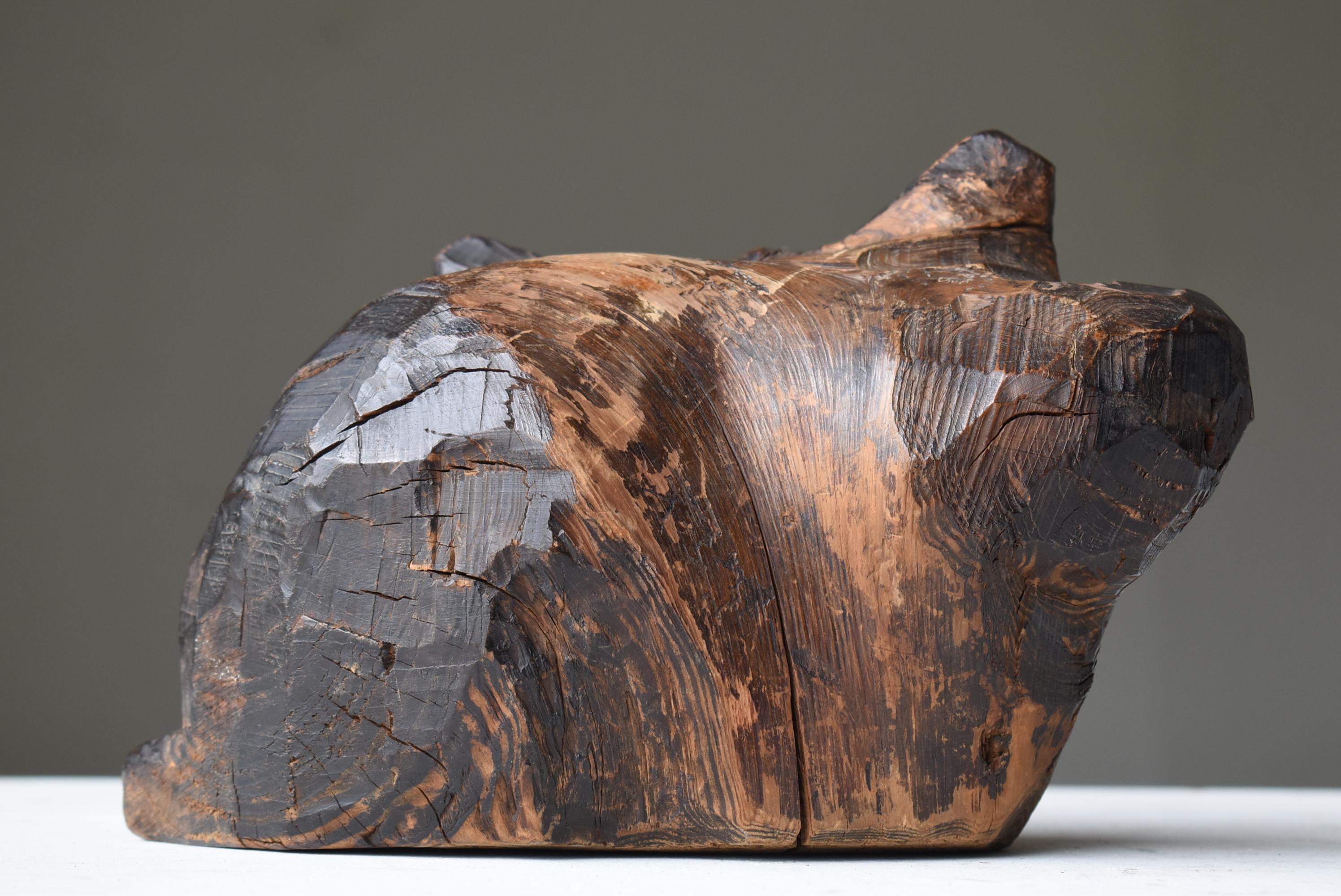Japanese Antique Wood Carving Cat 1860s-1900s / Figurine Sculpture Wabi Sabi 1