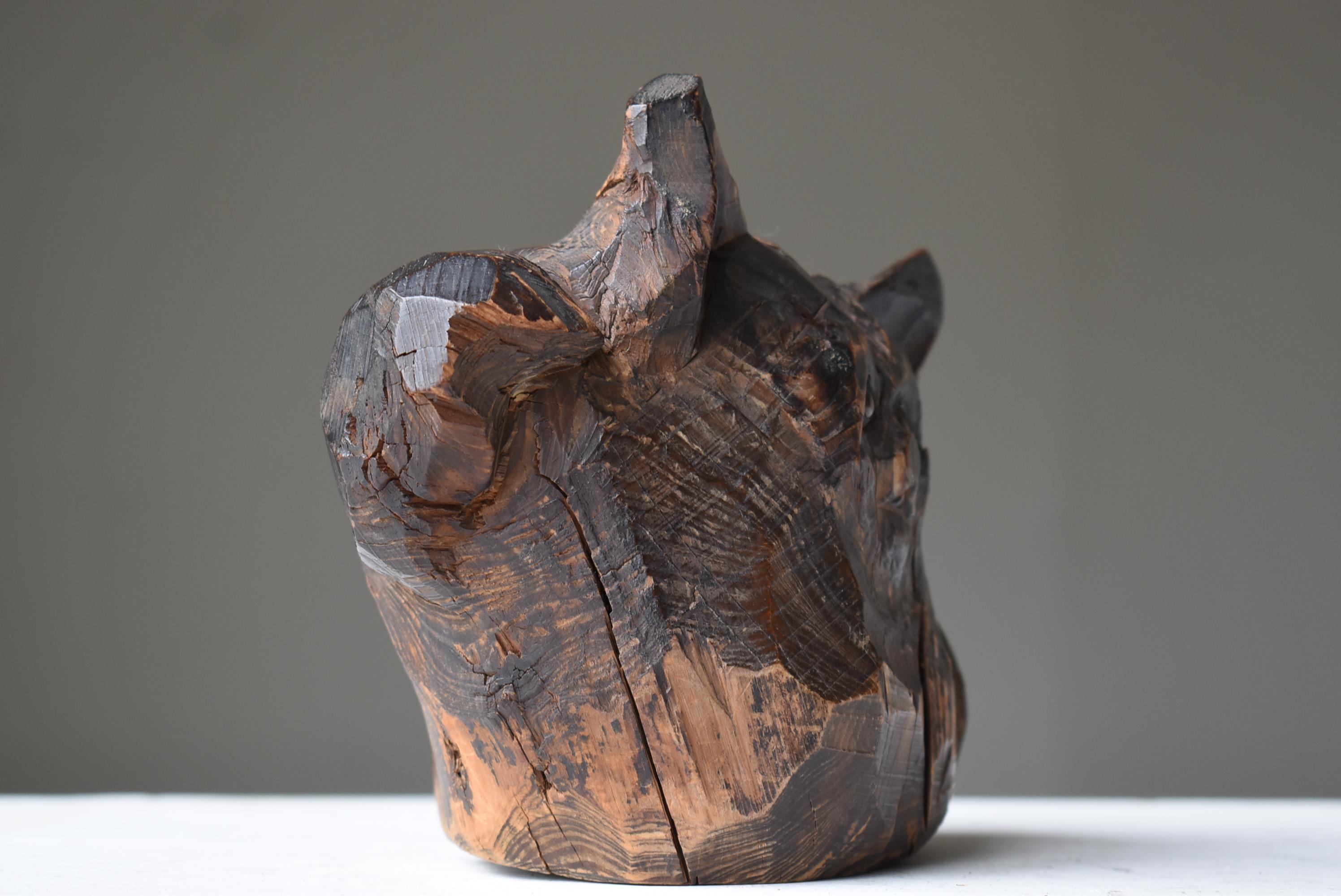 Japanese Antique Wood Carving Cat 1860s-1900s / Figurine Sculpture Wabi Sabi 2