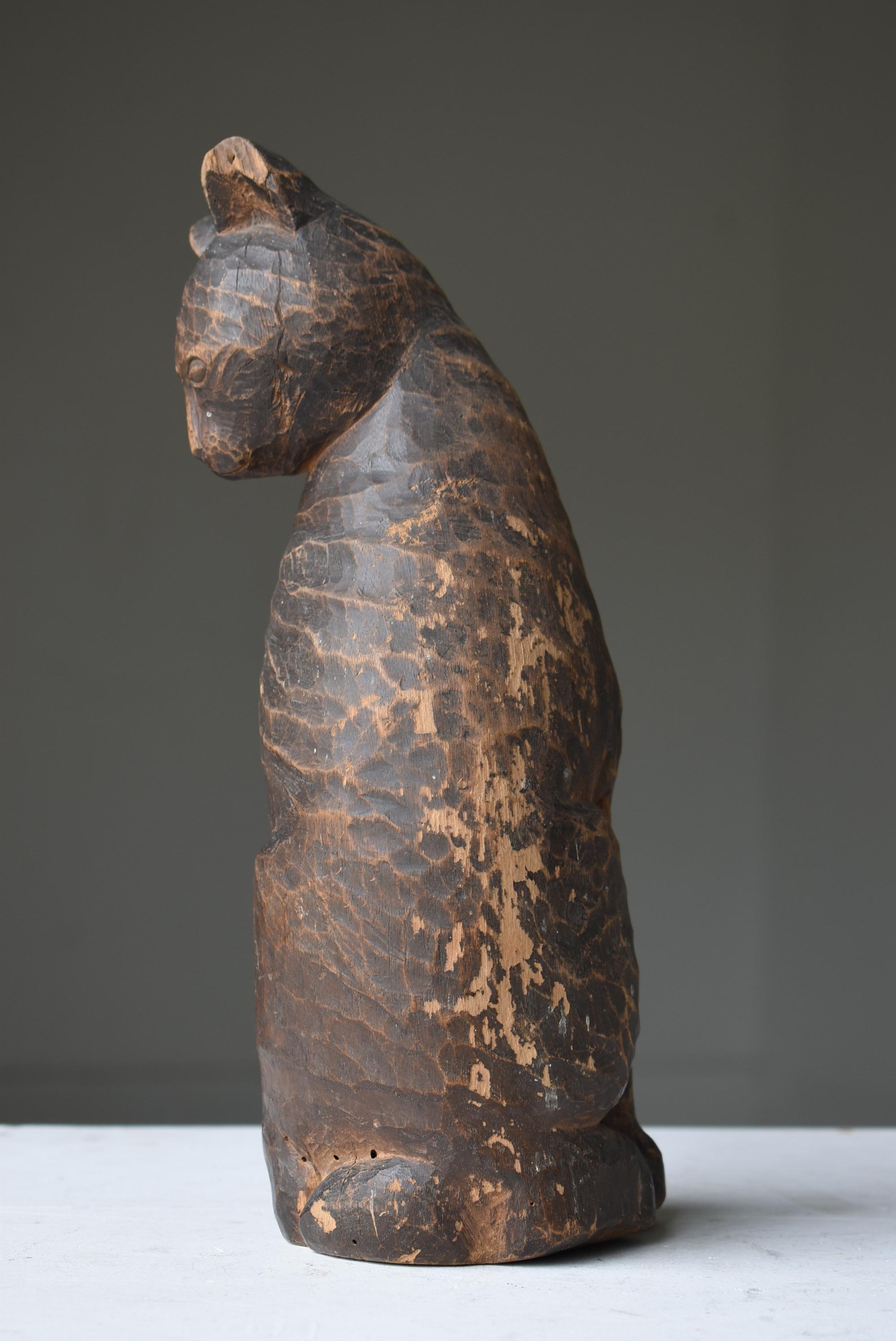 Japanese Antique Wood Carving Cat 1860s-1900s / Sculpture Wabi Sabi 3