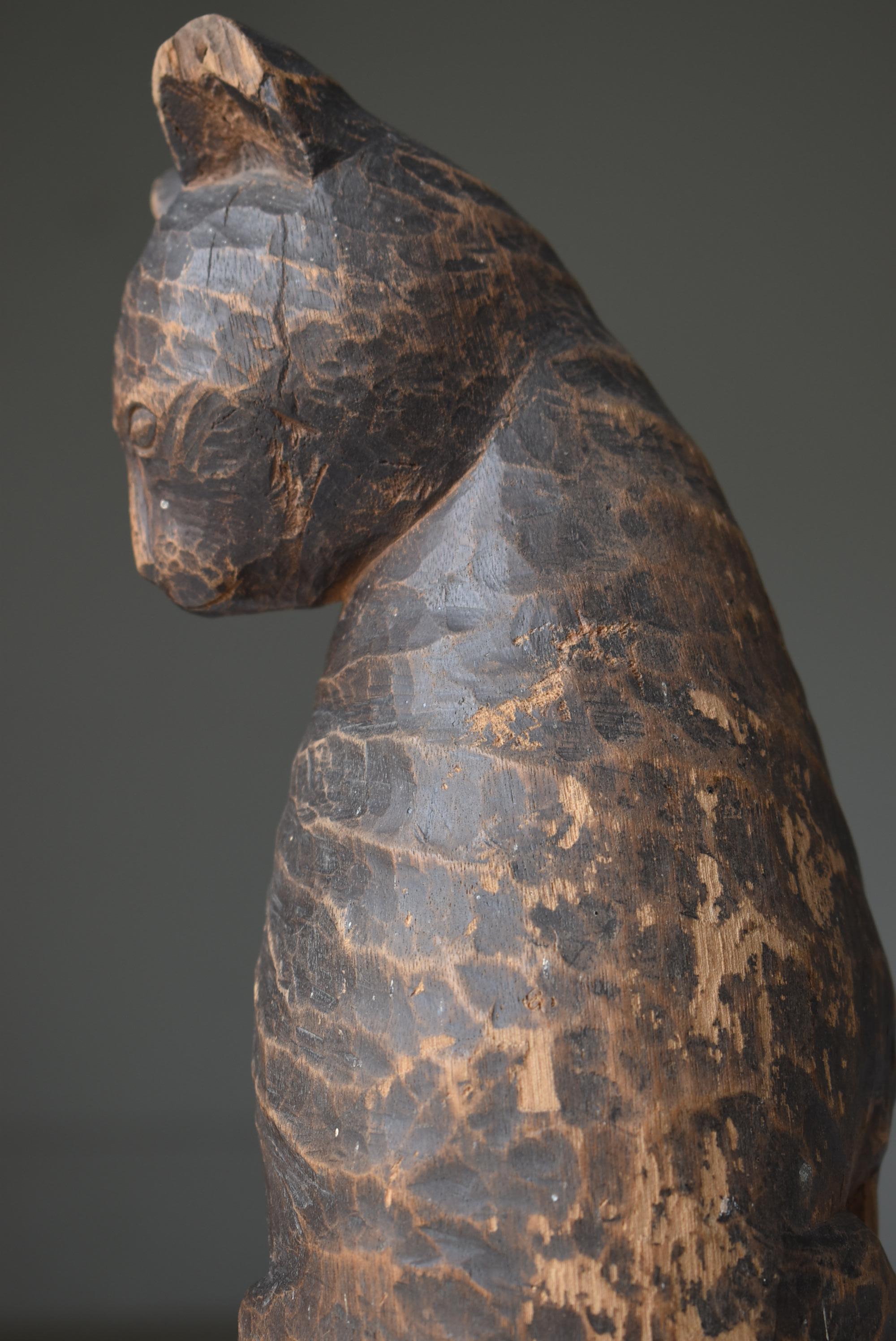 Japanese Antique Wood Carving Cat 1860s-1900s / Sculpture Wabi Sabi 4