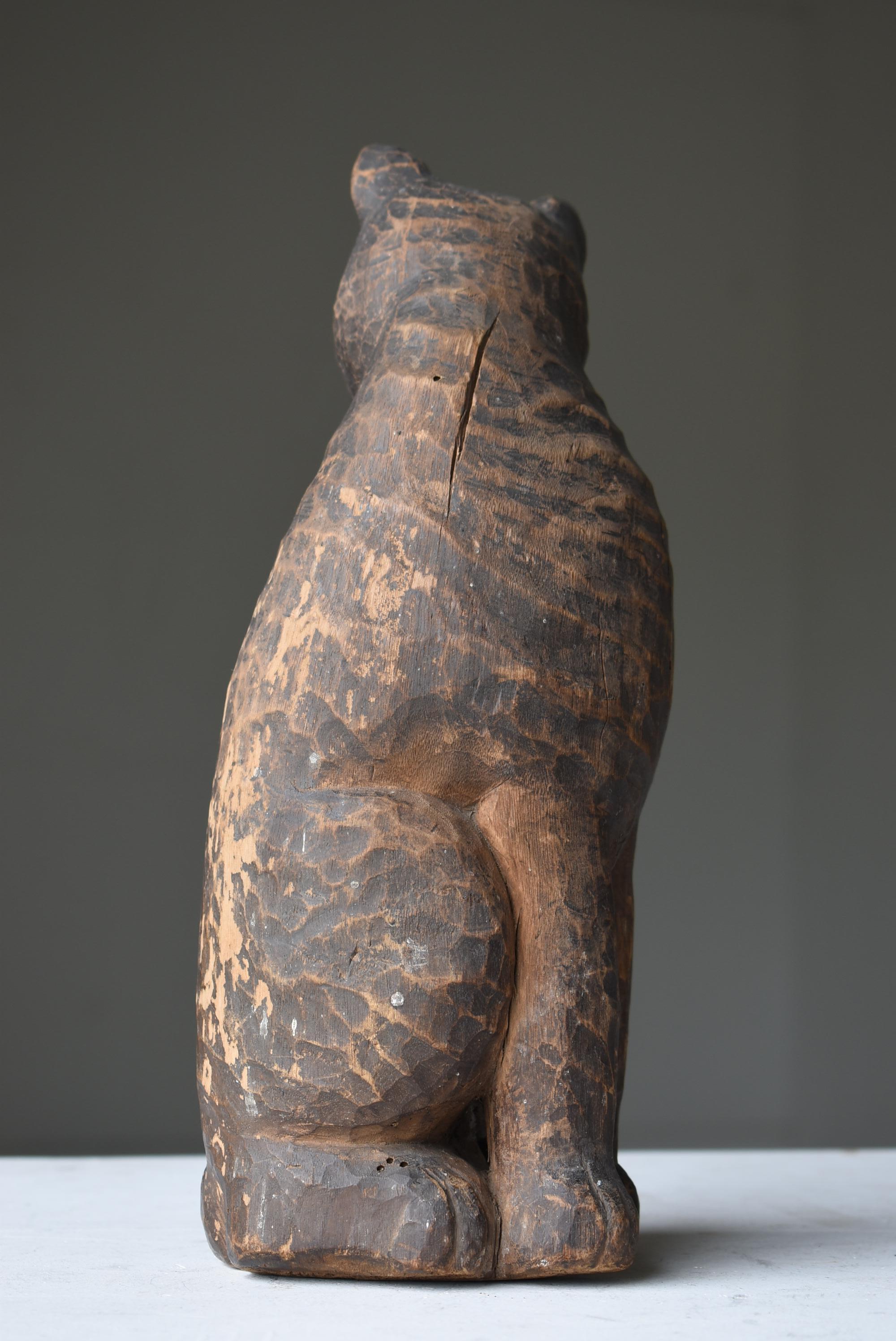 Japanese Antique Wood Carving Cat 1860s-1900s / Sculpture Wabi Sabi 5