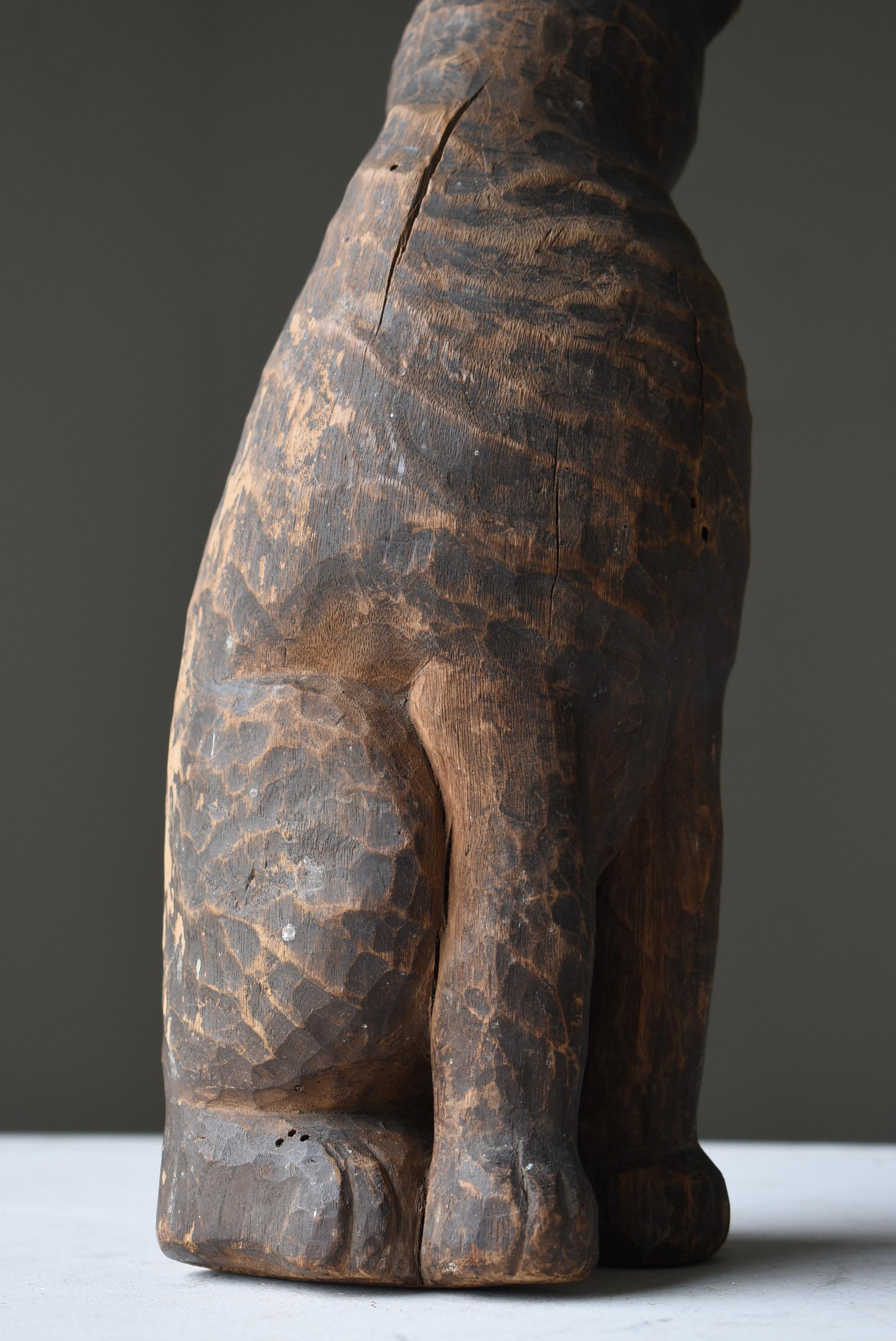 Japanese Antique Wood Carving Cat 1860s-1900s / Sculpture Wabi Sabi 6