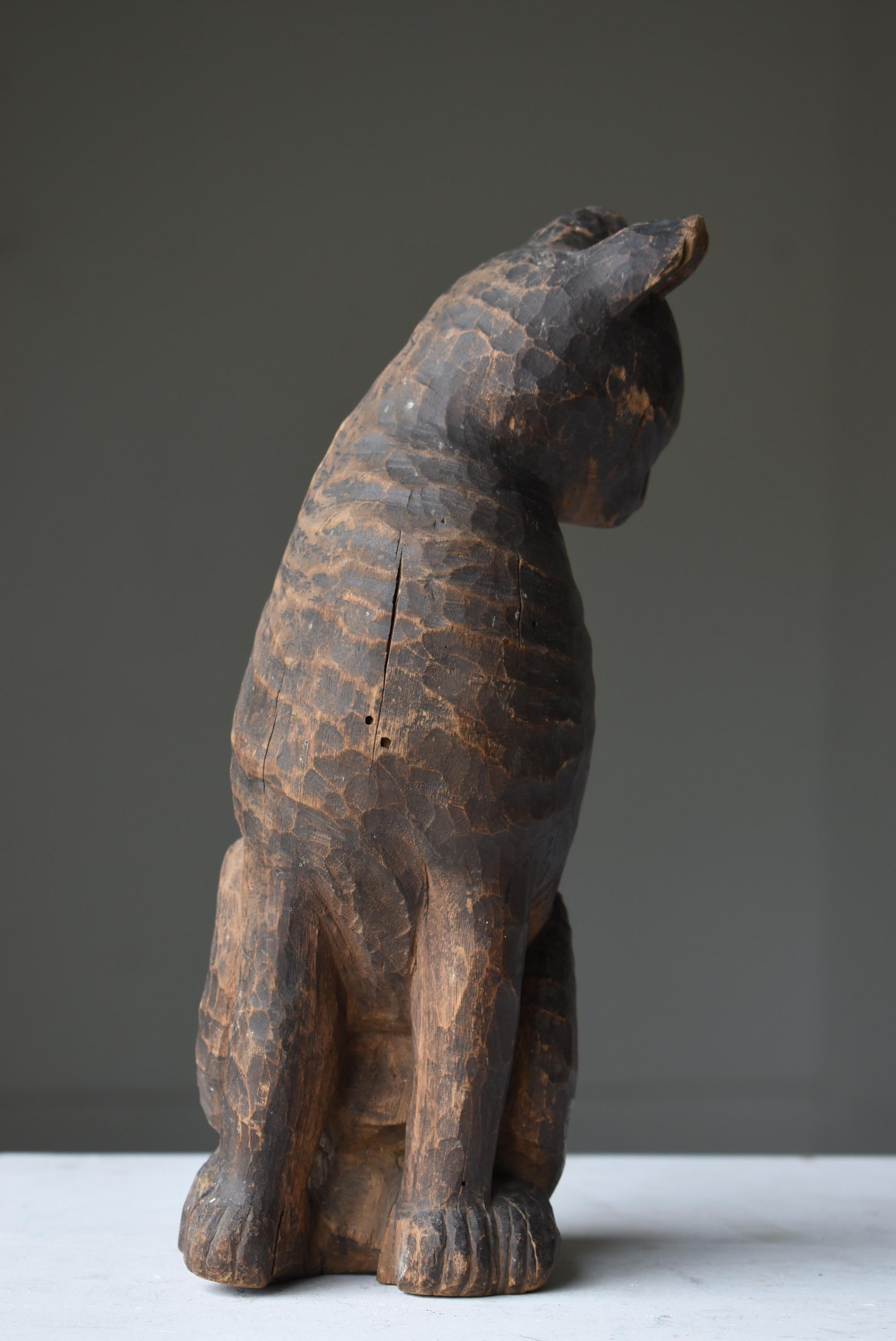 Japanese Antique Wood Carving Cat 1860s-1900s / Sculpture Wabi Sabi 7
