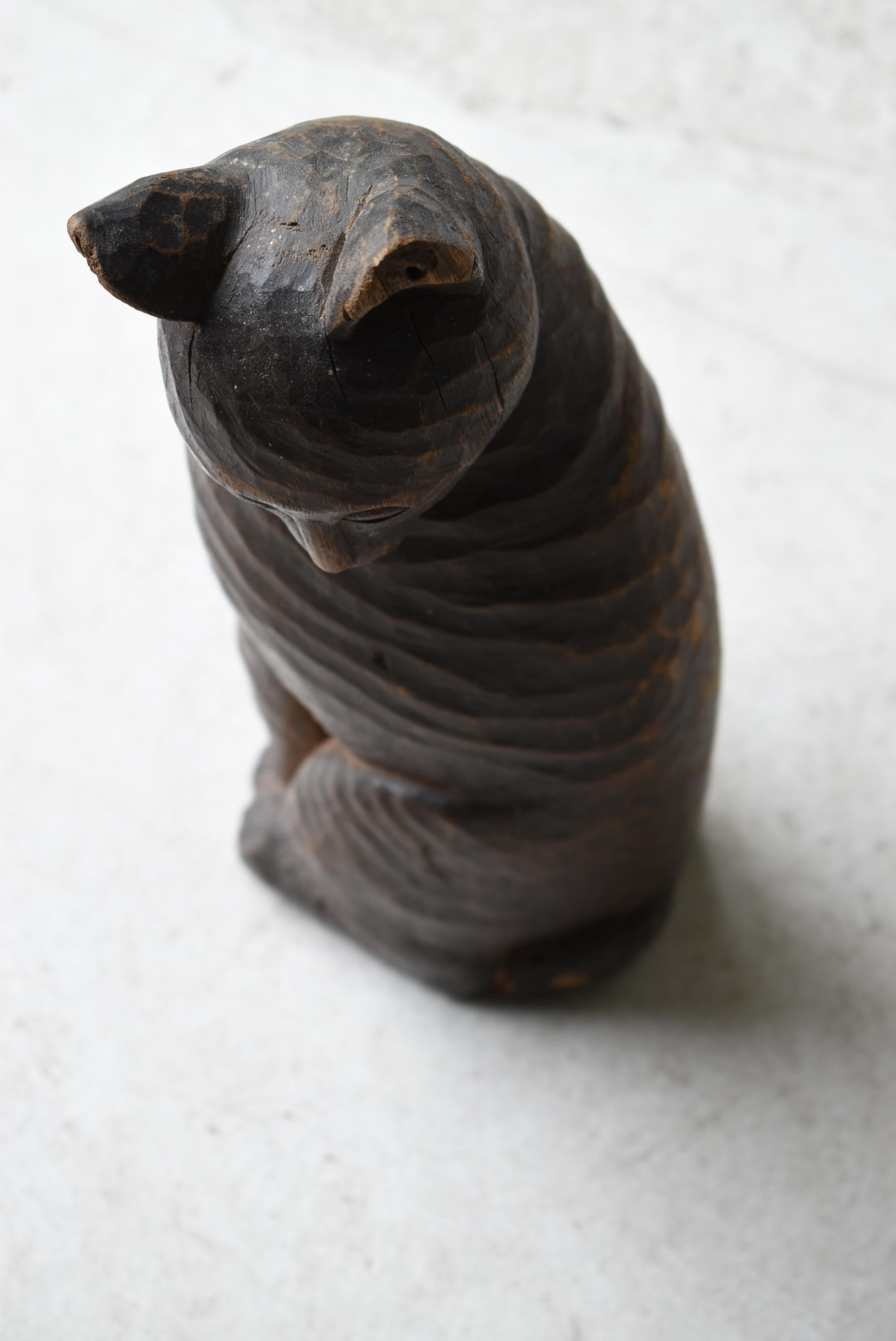 Japanese Antique Wood Carving Cat 1860s-1900s / Sculpture Wabi Sabi 10