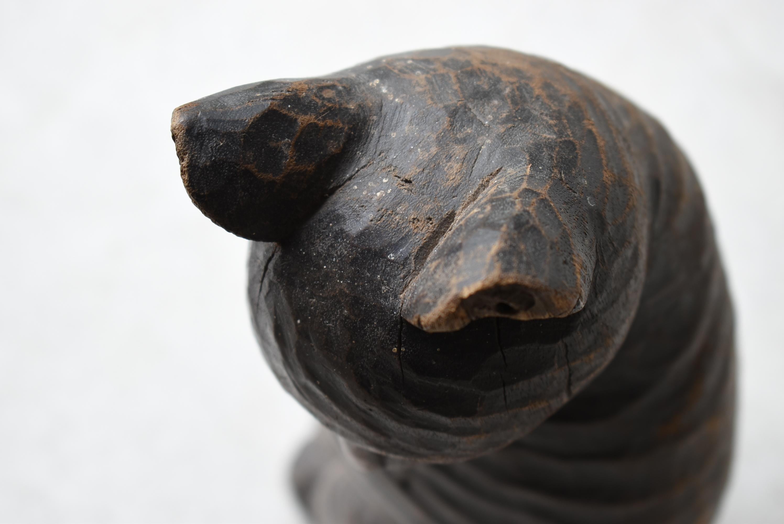 Japanese Antique Wood Carving Cat 1860s-1900s / Sculpture Wabi Sabi 11