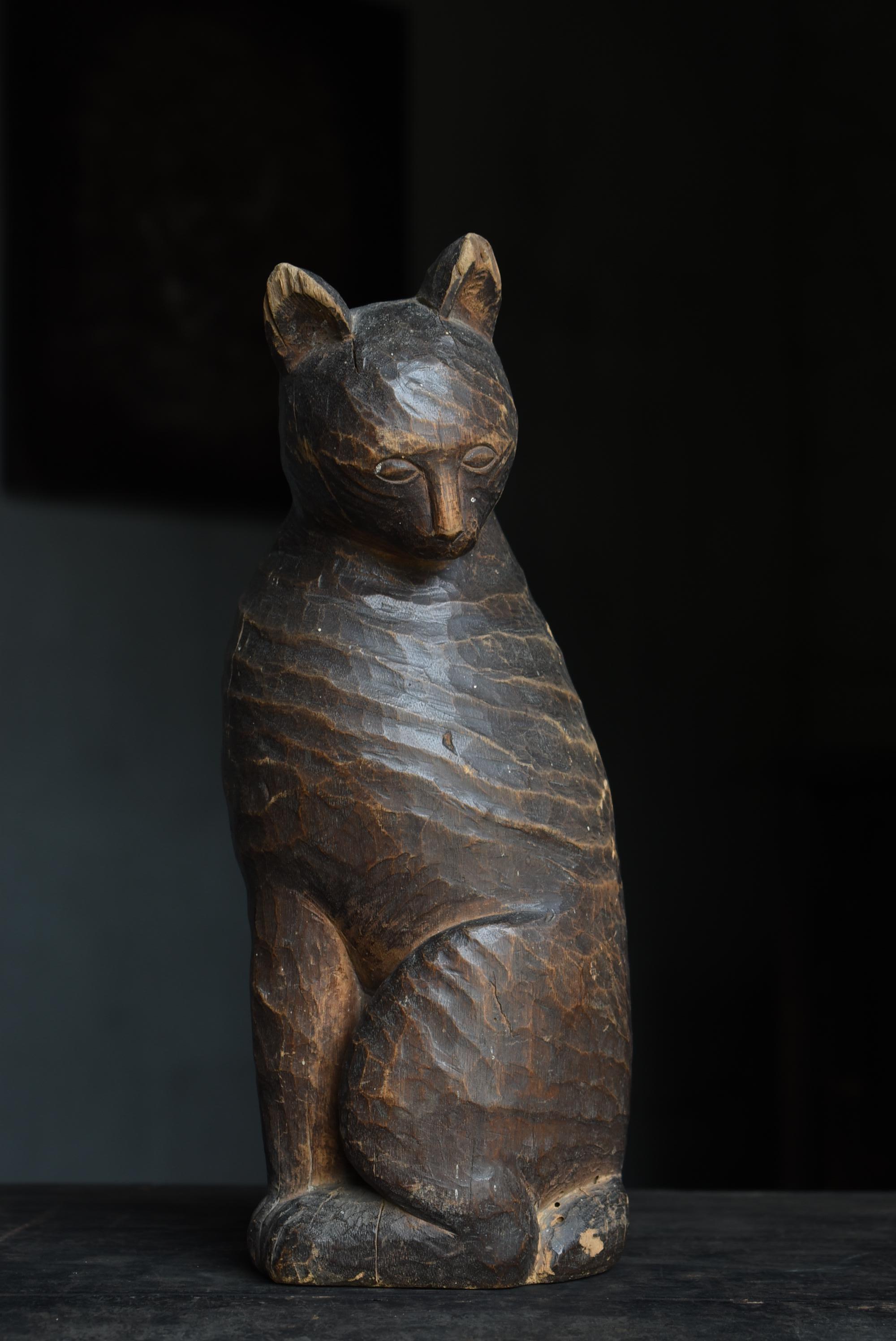 Japanese Antique Wood Carving Cat 1860s-1900s / Sculpture Wabi Sabi 12