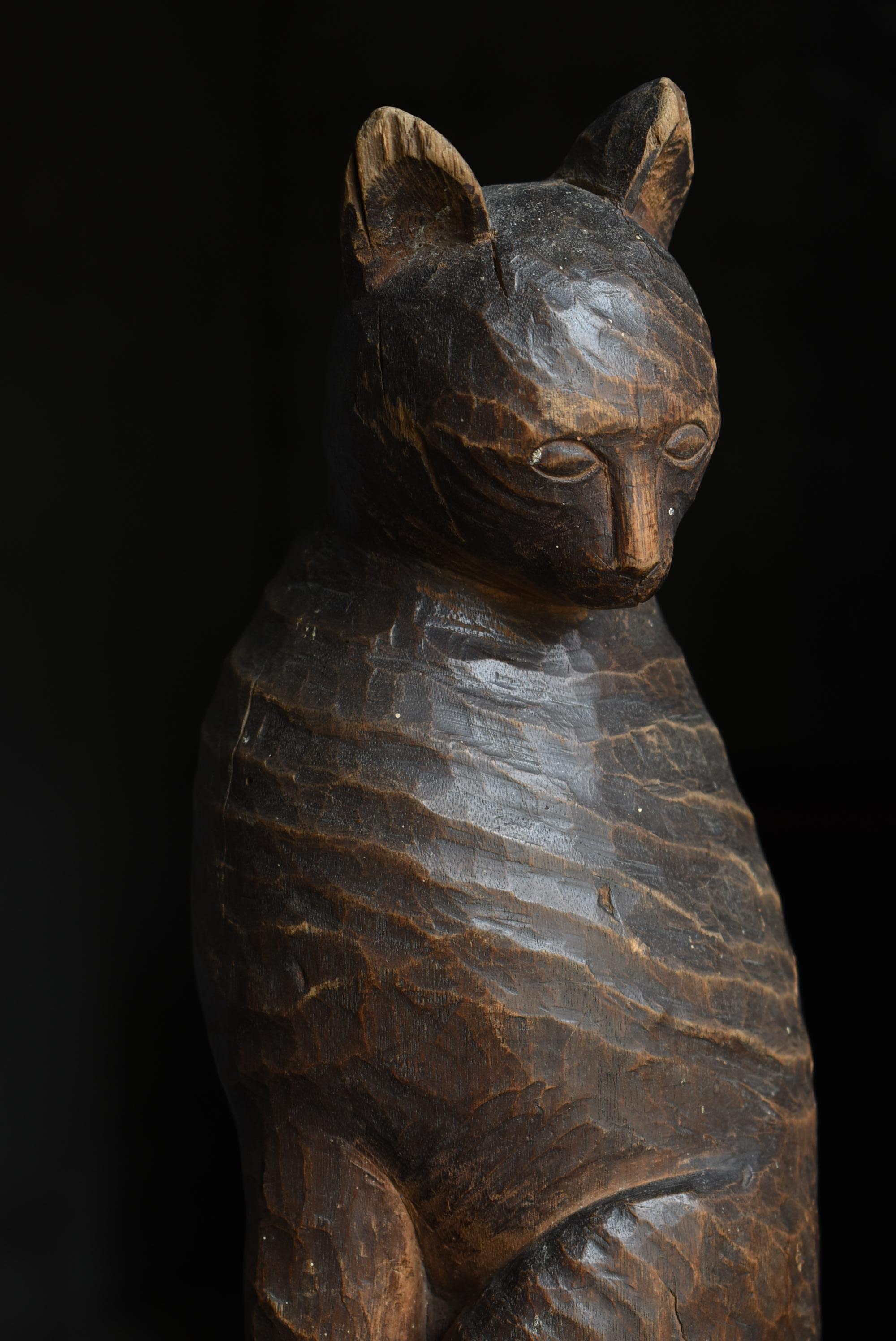 Japanese Antique Wood Carving Cat 1860s-1900s / Sculpture Wabi Sabi 13