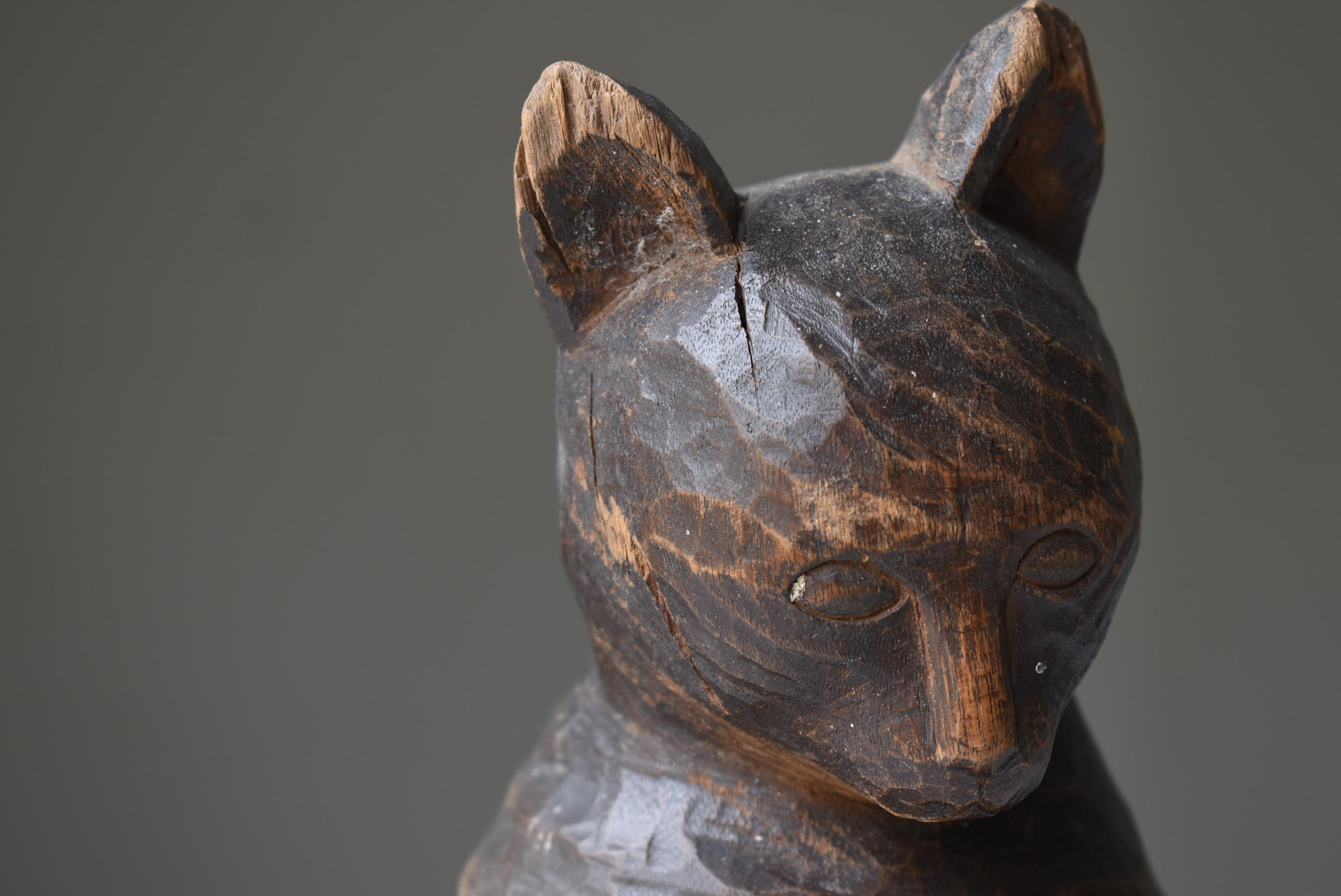 Pine Japanese Antique Wood Carving Cat 1860s-1900s / Sculpture Wabi Sabi