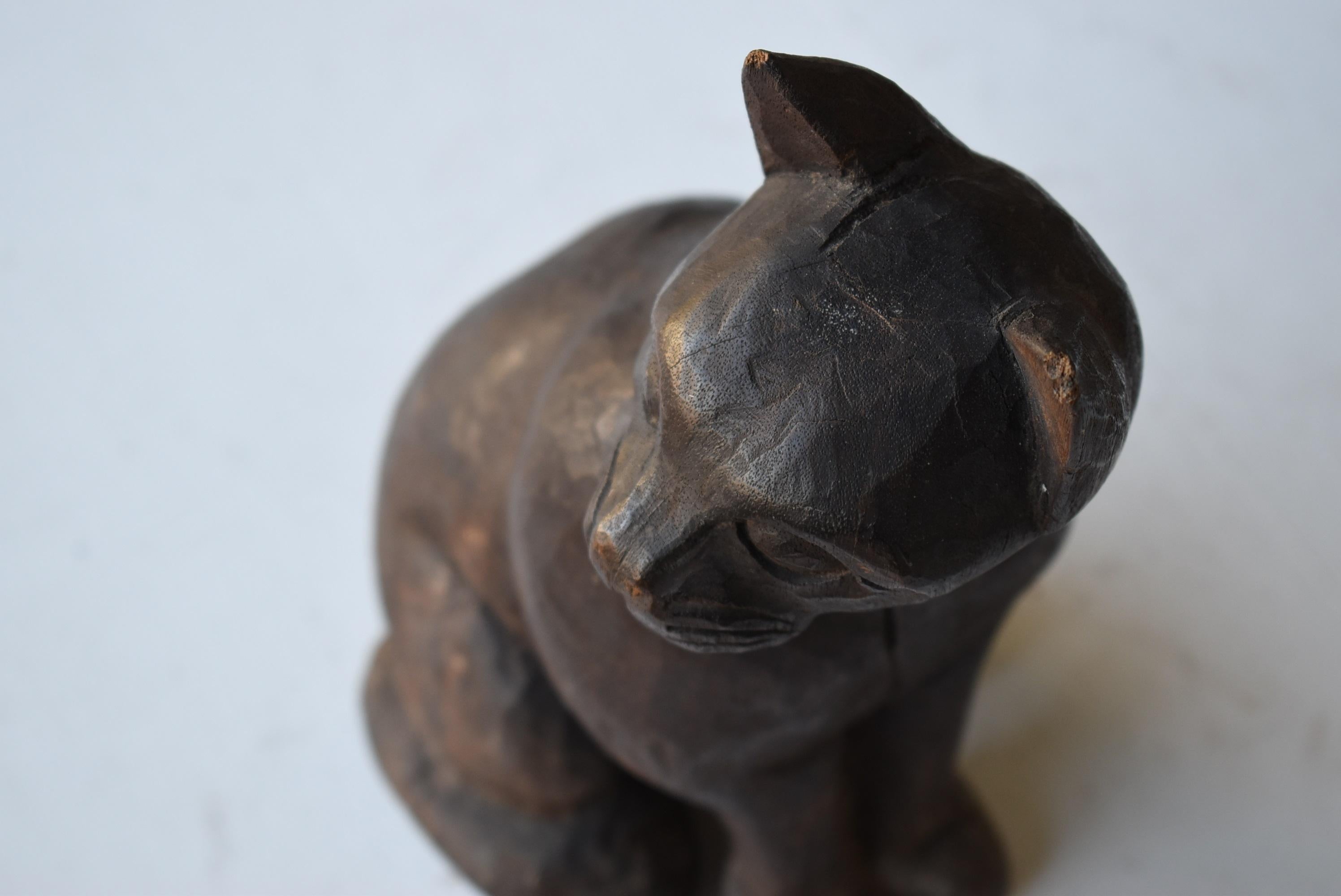 Japanese Antique Wood Carving Cat 1860s-1920s /Figurine Animal Sculpture Object 6