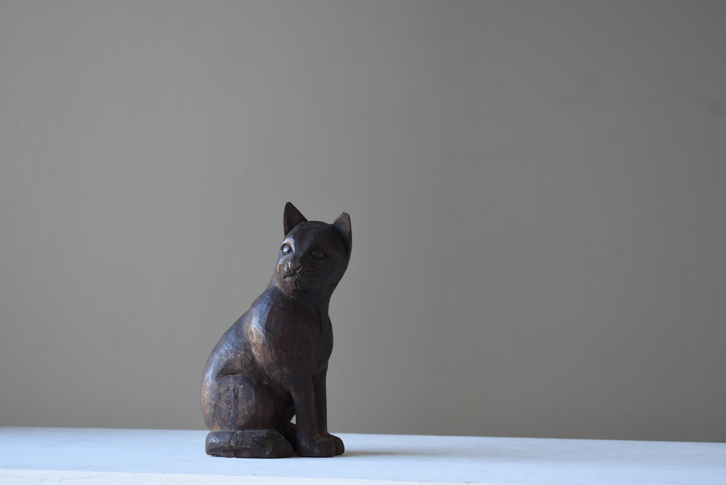 Japanese Antique Wood Carving Cat 1860s-1920s /Figurine Animal Sculpture Object 7