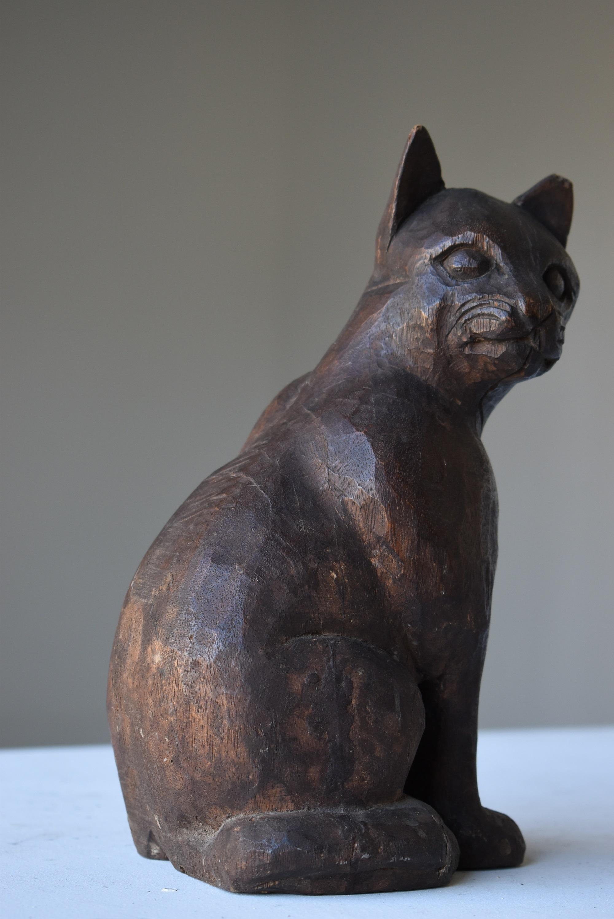 Meiji Japanese Antique Wood Carving Cat 1860s-1920s /Figurine Animal Sculpture Object