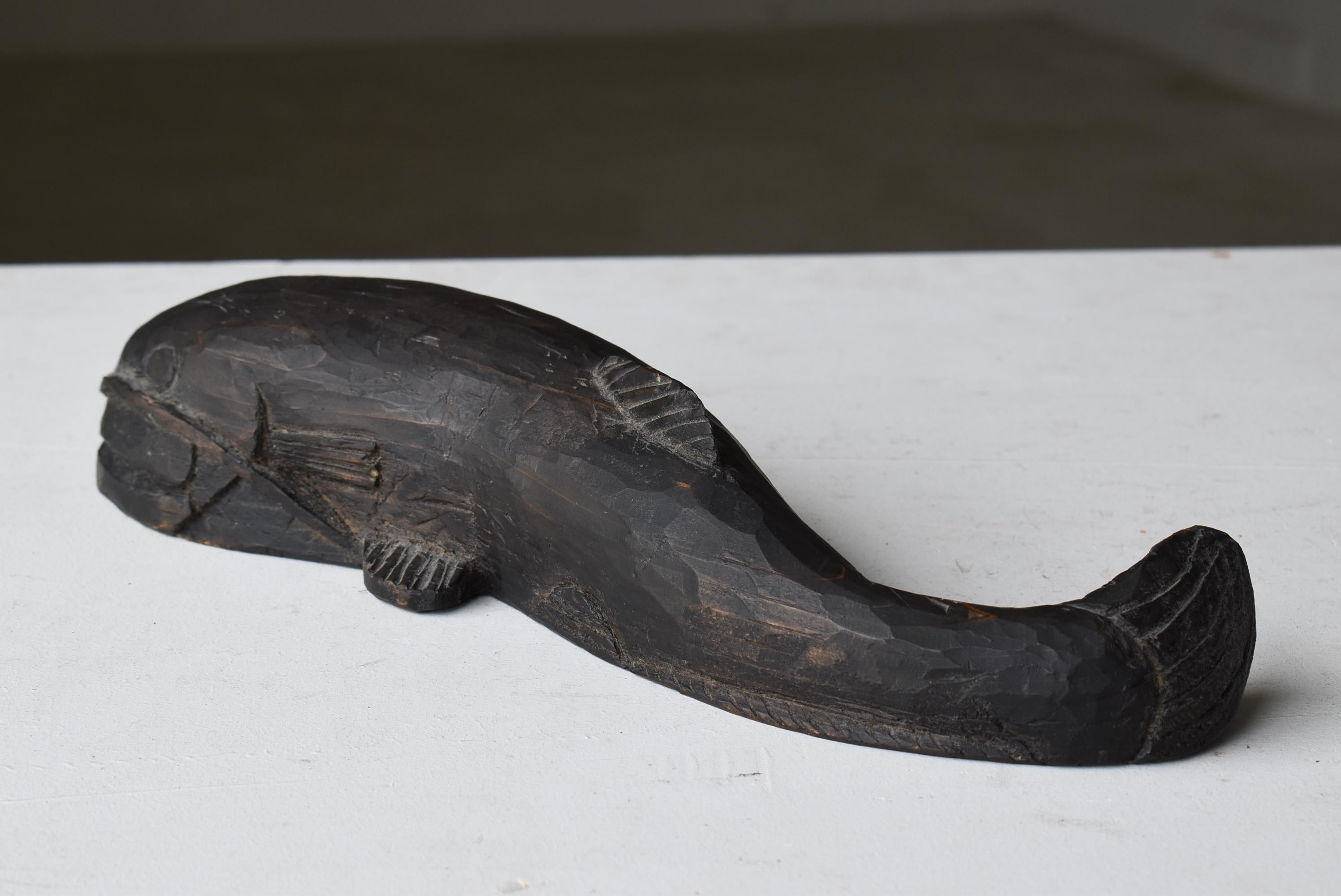 20th Century Japanese antique wood carving catfish 1860s-1900s/folk craft wabi-sabi object