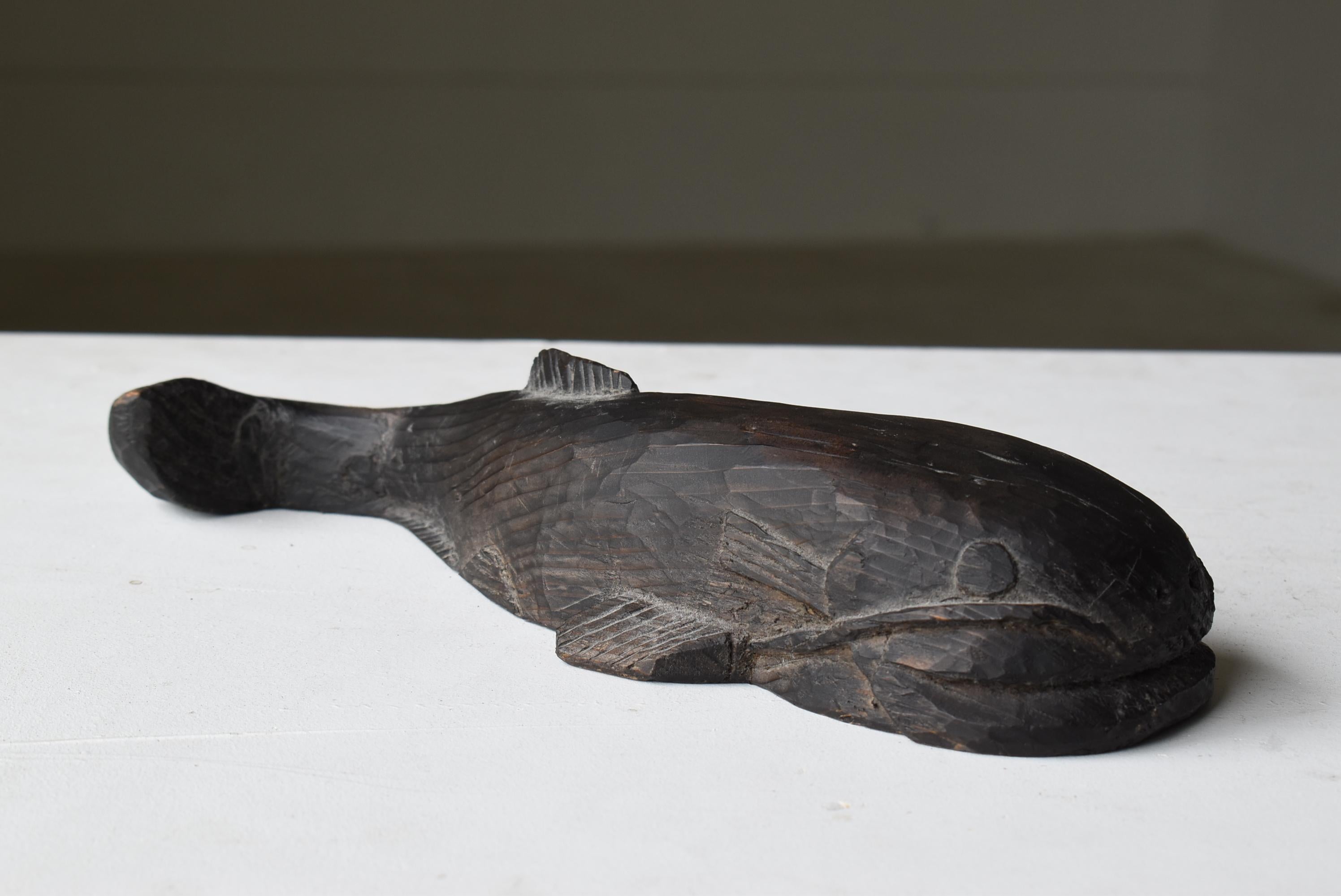 Japanese antique wood carving catfish 1860s-1900s/folk craft wabi-sabi object 3