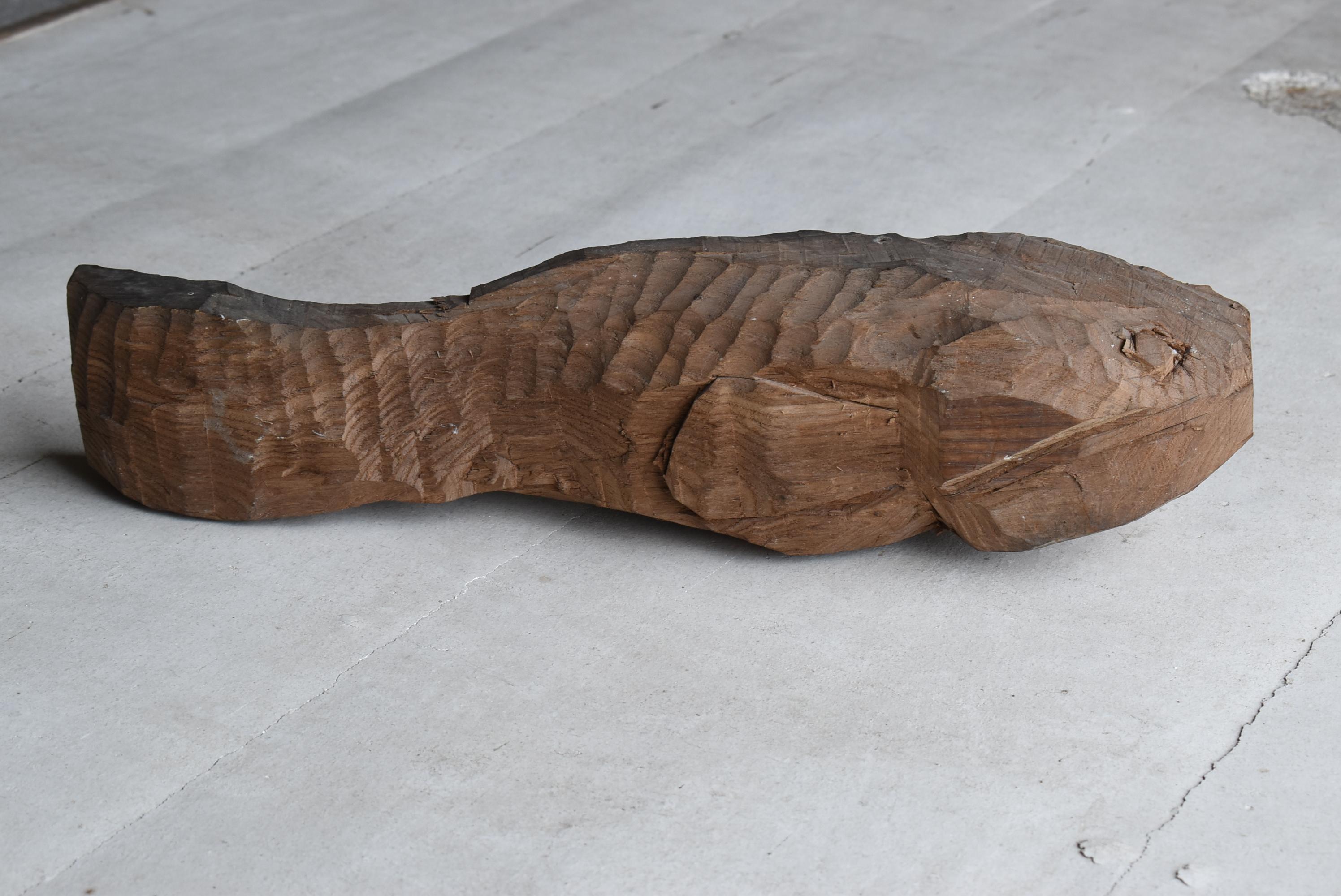 Scultura antica giapponese in legno con pesce gatto 1900-1940 / Oggetto Wabisabi 3