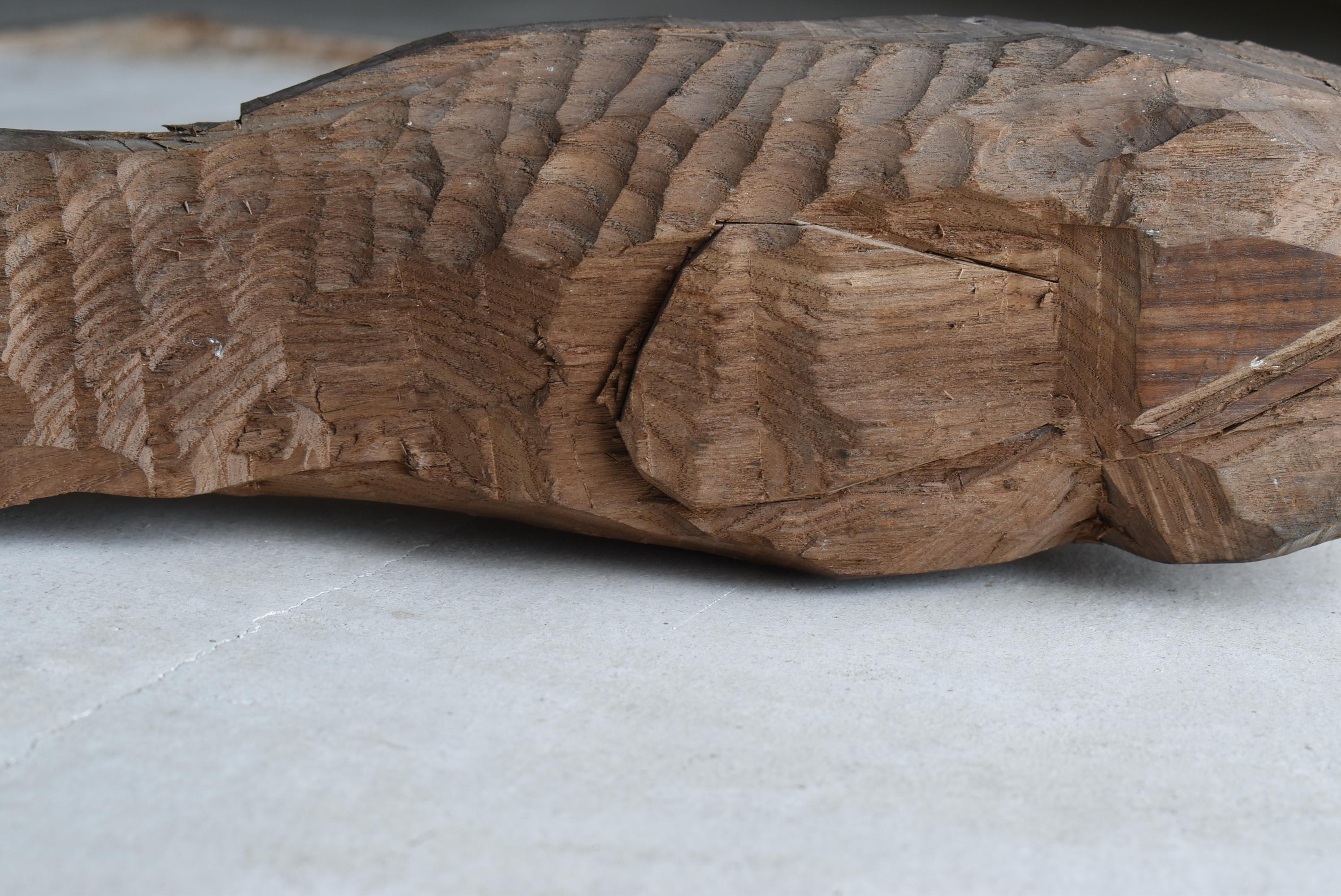 Scultura antica giapponese in legno con pesce gatto 1900-1940 / Oggetto Wabisabi 4
