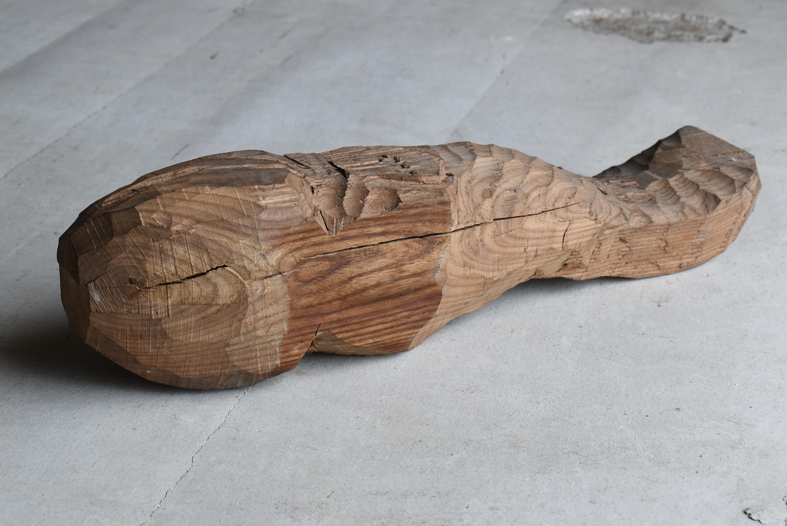 Scultura antica giapponese in legno con pesce gatto 1900-1940 / Oggetto Wabisabi 7