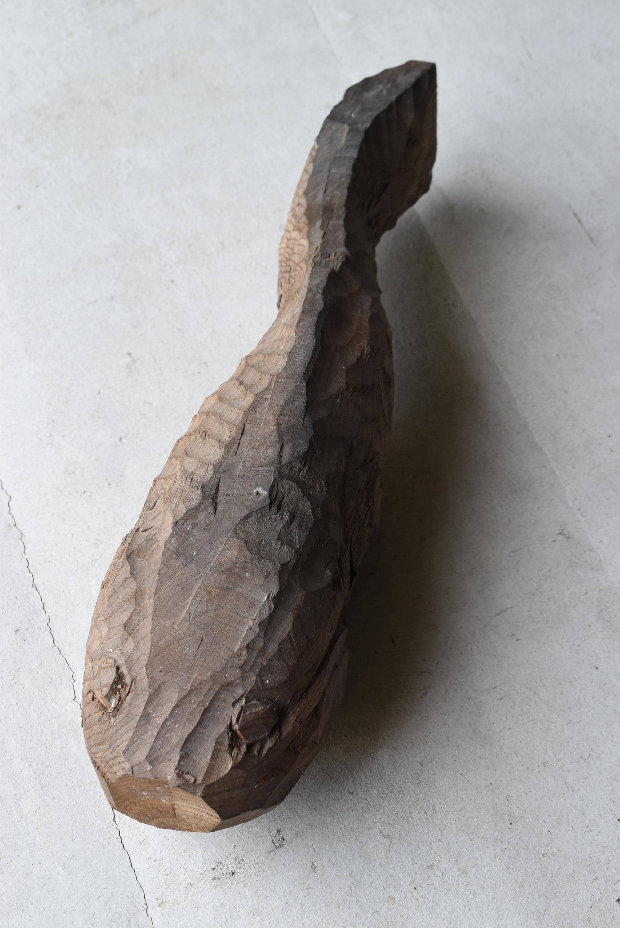 Scultura antica giapponese in legno con pesce gatto 1900-1940 / Oggetto Wabisabi 8